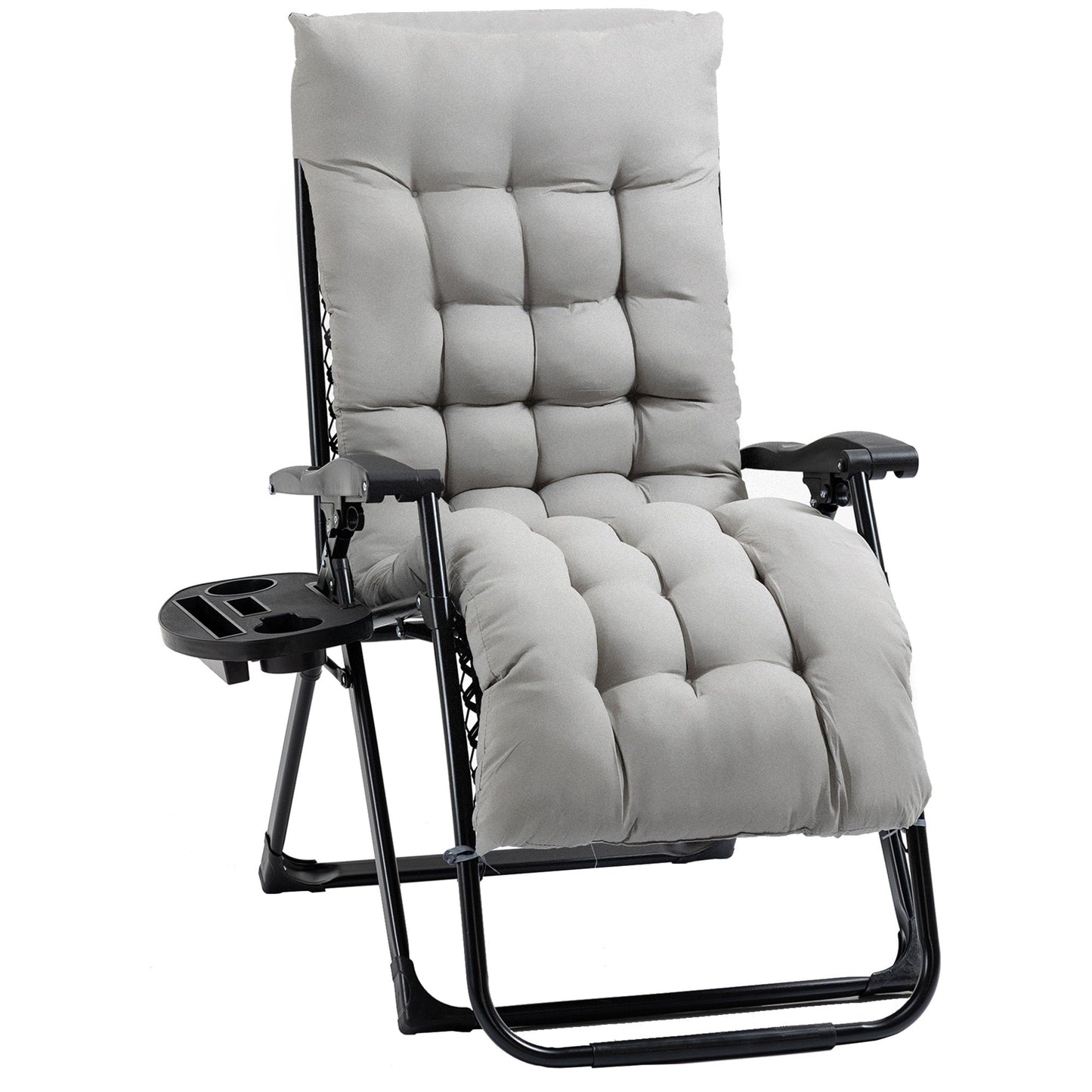 Outsunny Padded Zero Gravity Chairs, Folding Recliner Chair, Patio Lounger with Cup Holder, Adjustable Backrest