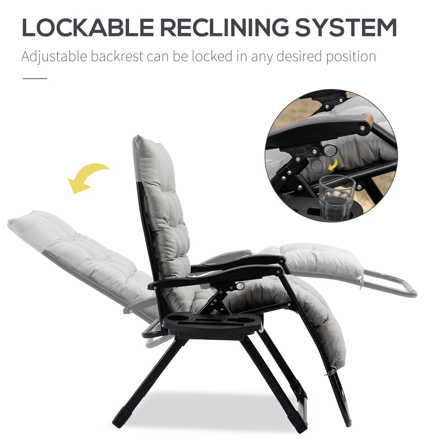 Outsunny Padded Zero Gravity Chairs, Folding Recliner Chair, Patio Lounger with Cup Holder, Adjustable Backrest