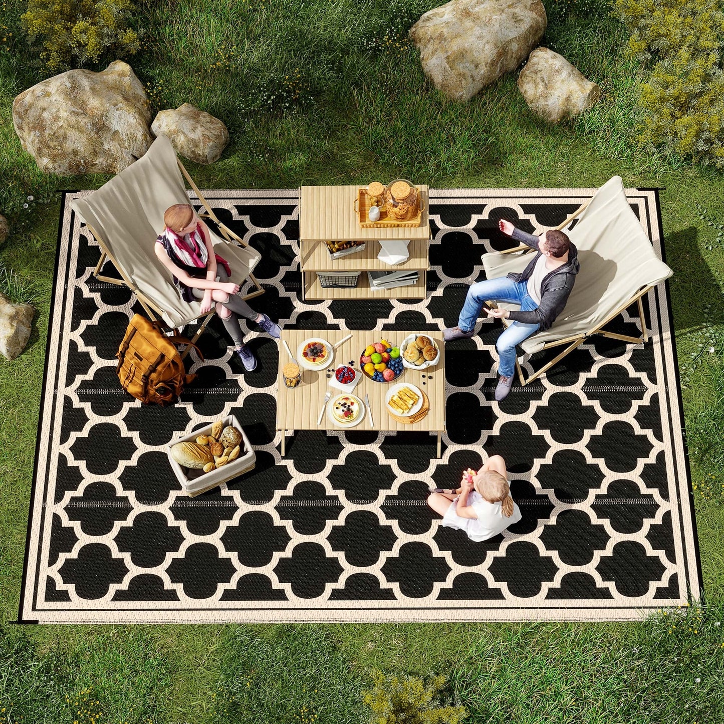 Outsunny Reversible Outdoor RV Rug, Patio Floor Mat, Plastic Straw Rug for Backyard, Deck, Picnic, Beach, Camping