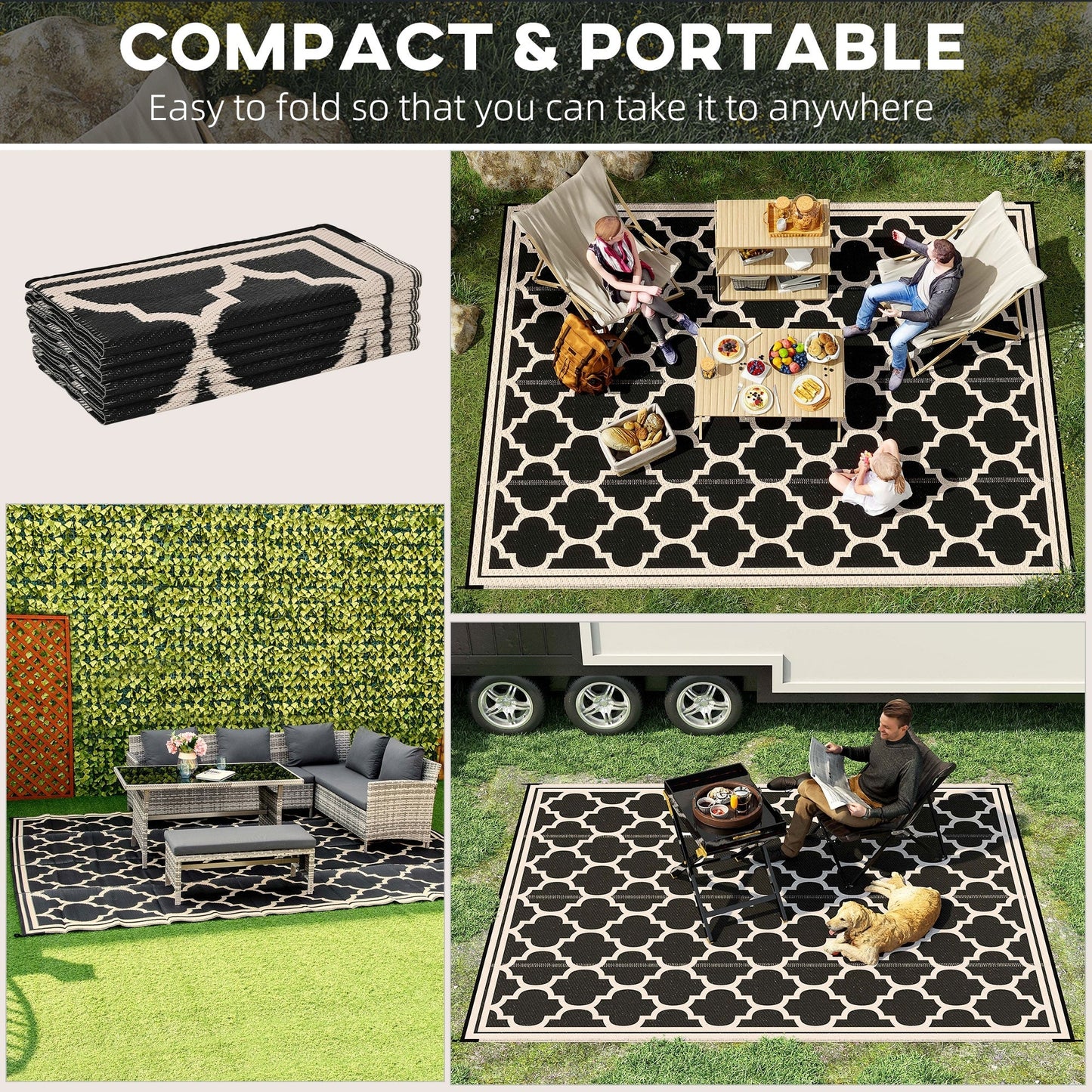 Outsunny Reversible Outdoor RV Rug, Patio Floor Mat, Plastic Straw Rug for Backyard, Deck, Picnic, Beach, Camping