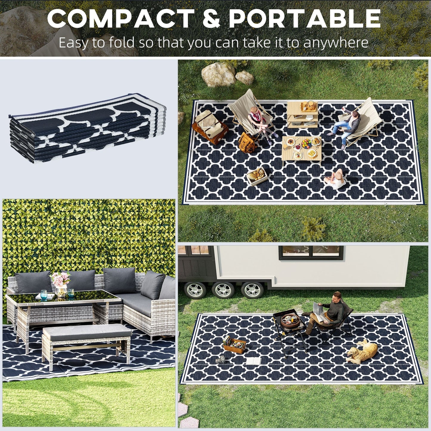Outsunny Reversible Outdoor RV Rug, Patio Floor Mat, Plastic Straw Rug for Backyard, Deck, Picnic, Beach, Camping