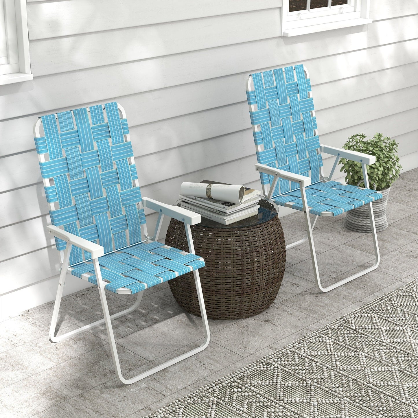Outsunny Set of 2 Patio Folding Chairs, Classic Outdoor Camping Chairs, Portable Lawn Chairs for Camping