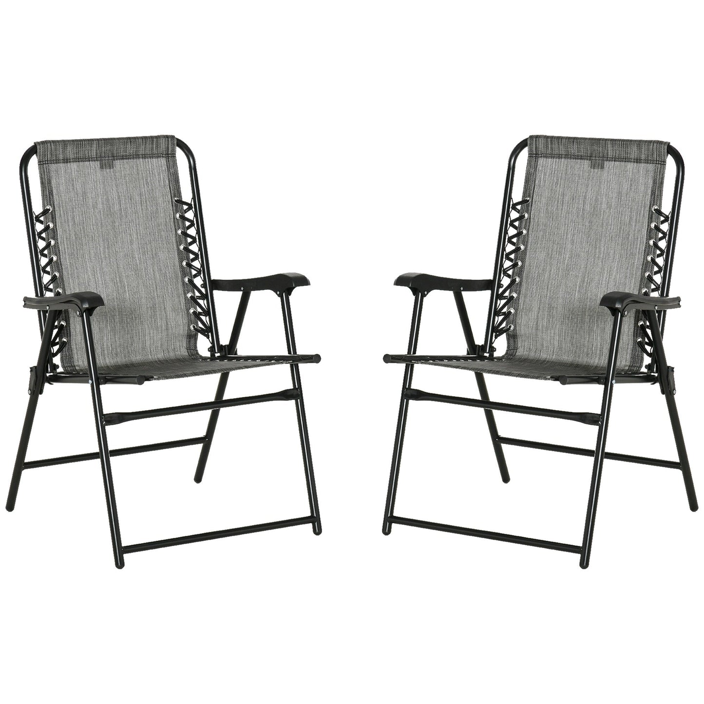Outsunny Set of 2 Patio Folding Chairs, Outdoor Bungee Sling Chairs w/ Armrests, Portable Lawn Chairs for Camping