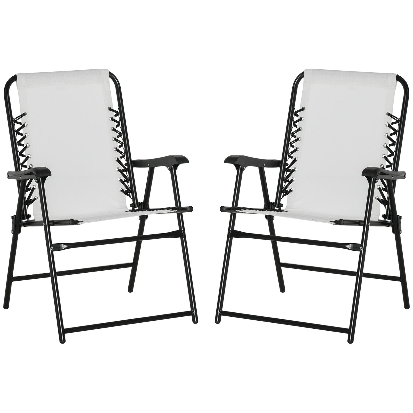 Outsunny Set of 2 Patio Folding Chairs, Outdoor Bungee Sling Chairs w/ Armrests, Portable Lawn Chairs for Camping