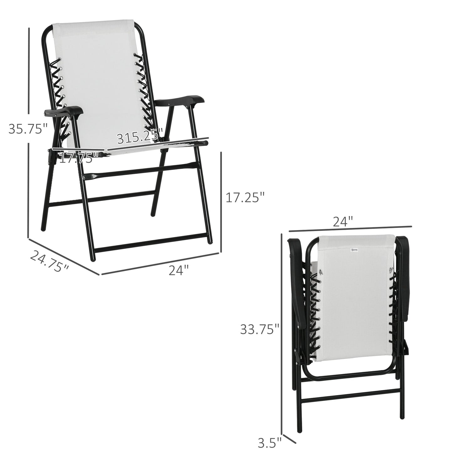 Outsunny Set of 2 Patio Folding Chairs, Outdoor Bungee Sling Chairs w/ Armrests, Portable Lawn Chairs for Camping