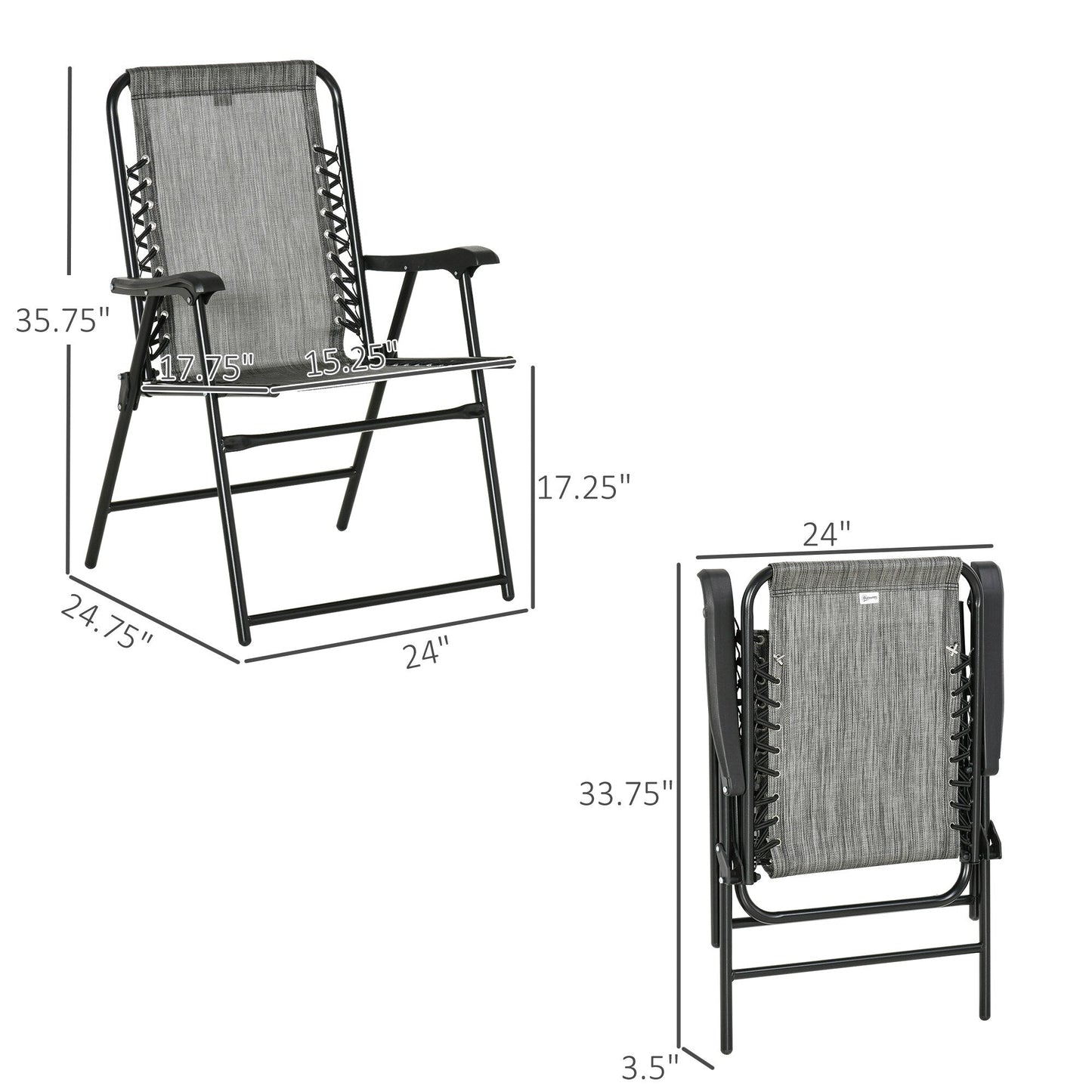 Outsunny Set of 2 Patio Folding Chairs, Outdoor Bungee Sling Chairs w/ Armrests, Portable Lawn Chairs for Camping