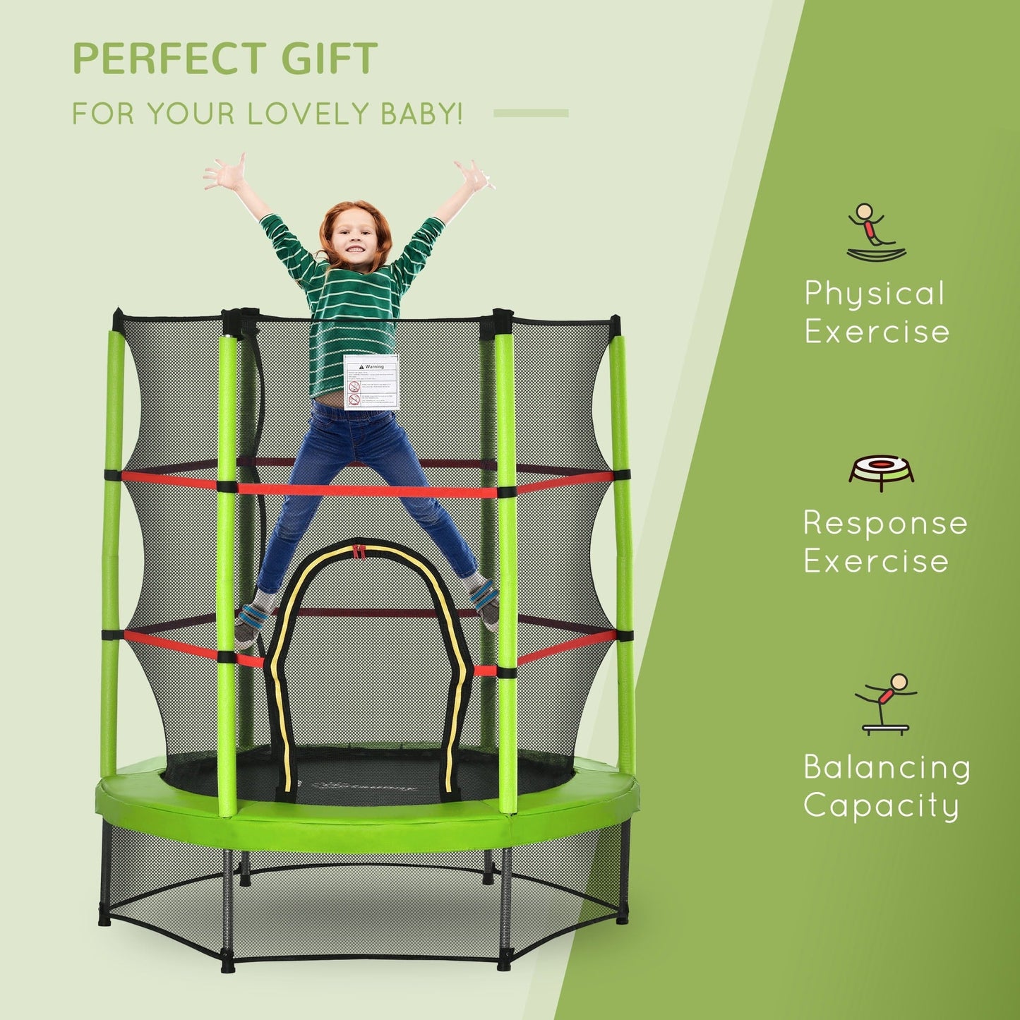 Outsunny 5' Diameter Kids Trampoline with Net for Indoors & Outdoors, Ages 3 to 6