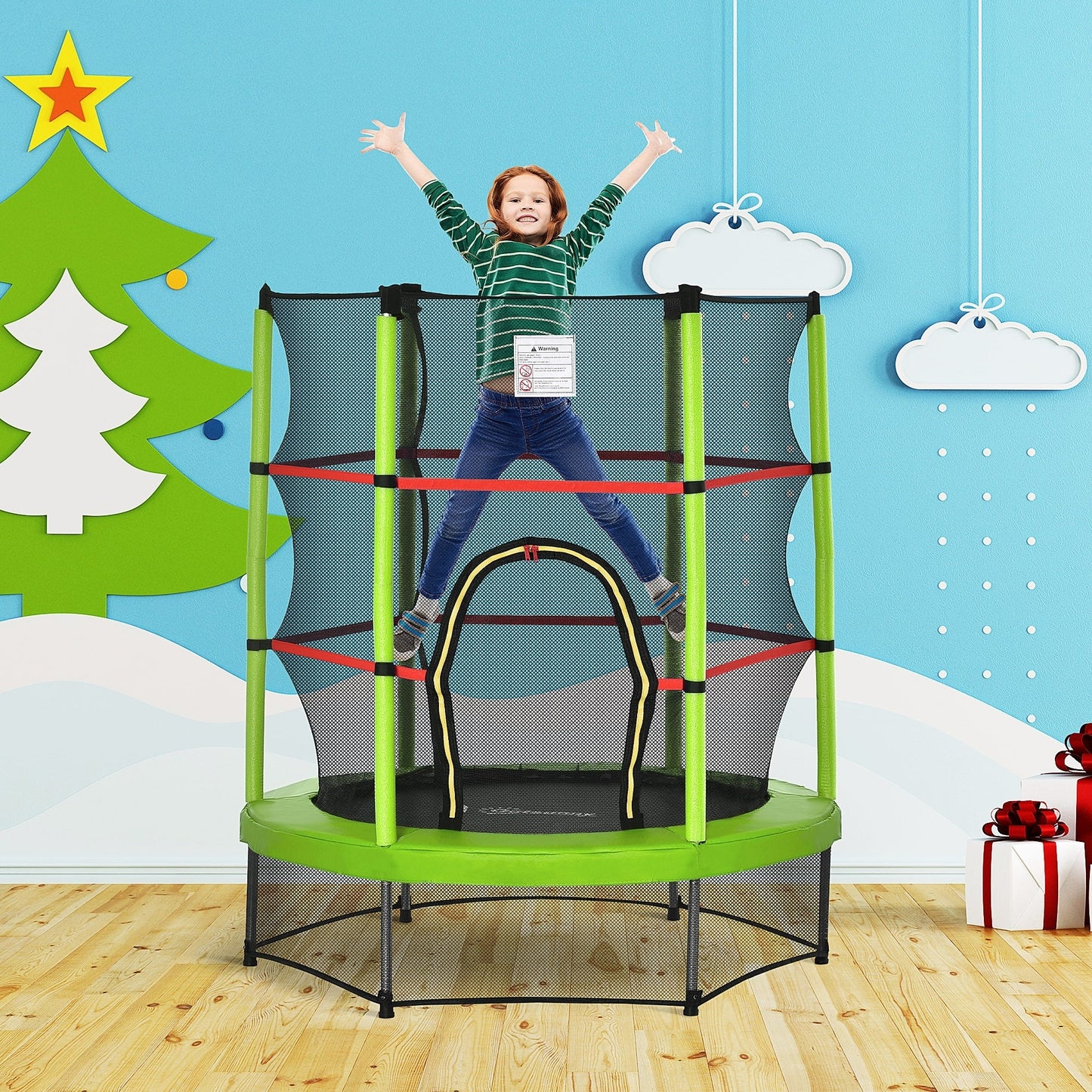 Outsunny 5' Diameter Kids Trampoline with Net for Indoors & Outdoors, Ages 3 to 6