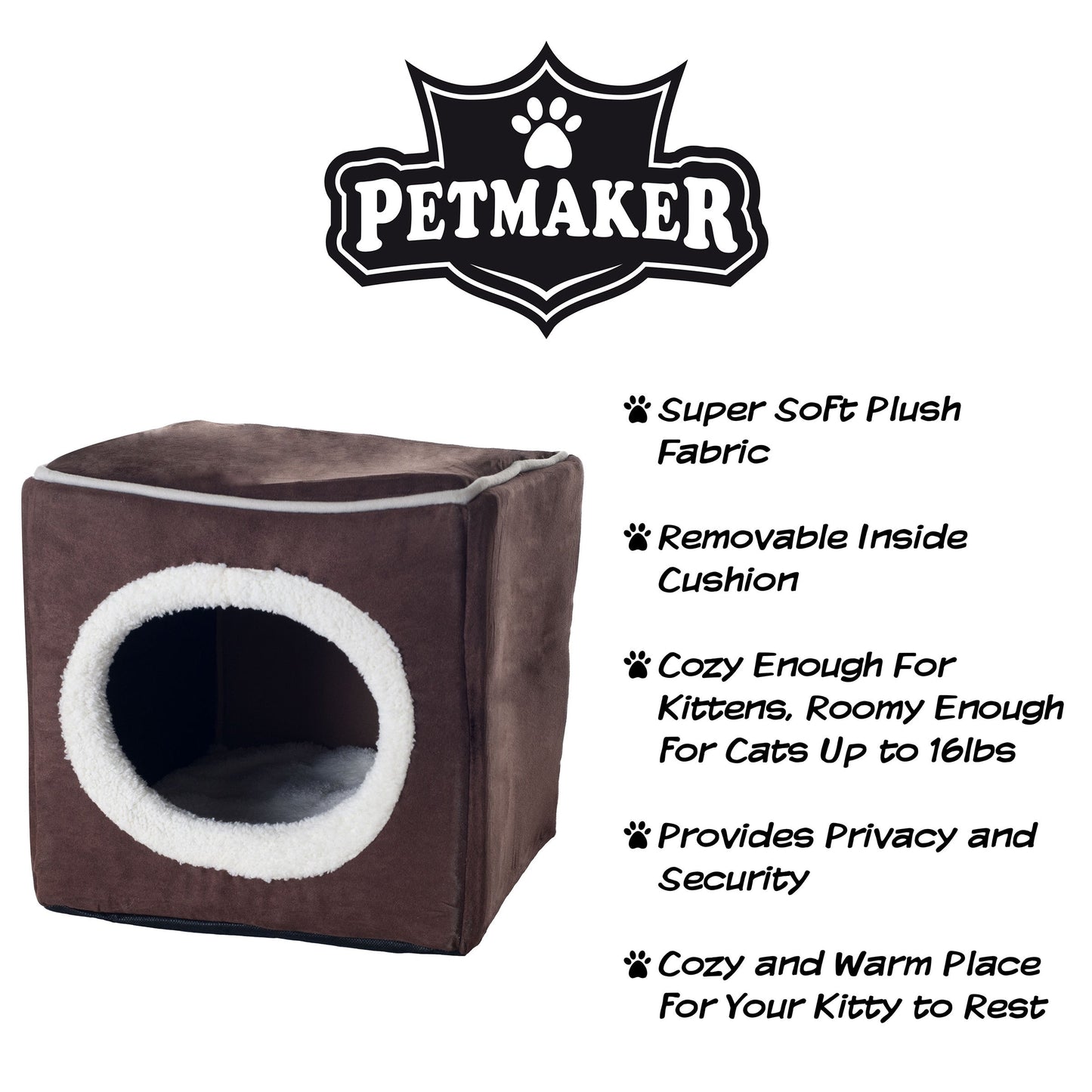 PETMAKER Cozy Cat Cave Enclosed Cube Indoor Pet Bed