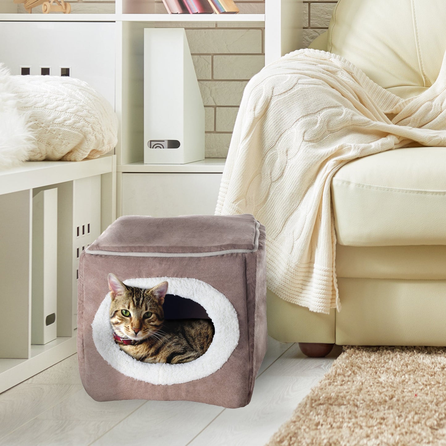 PETMAKER Cozy Cat Cave Enclosed Cube Indoor Pet Bed