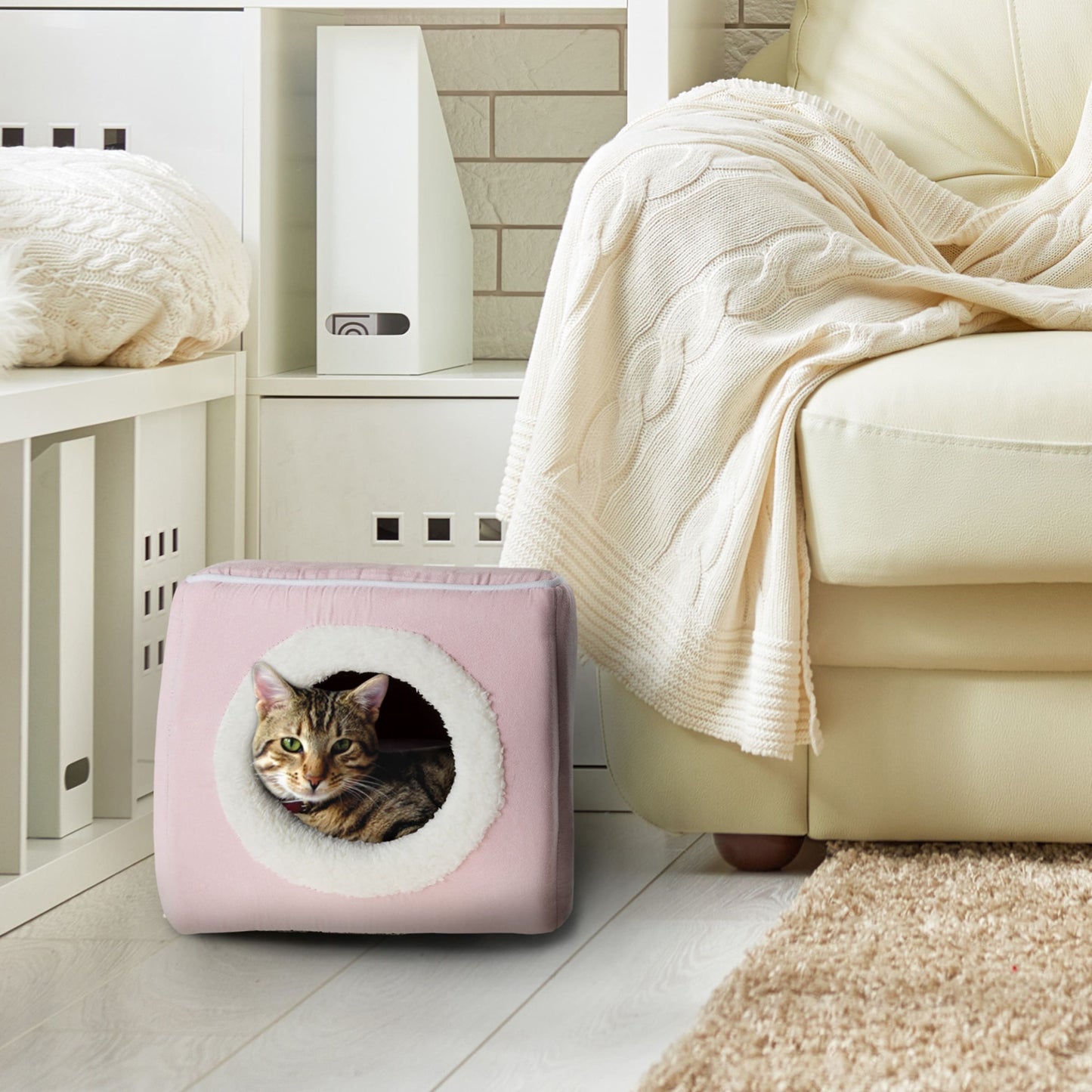 PETMAKER Cozy Cat Cave Enclosed Cube Indoor Pet Bed