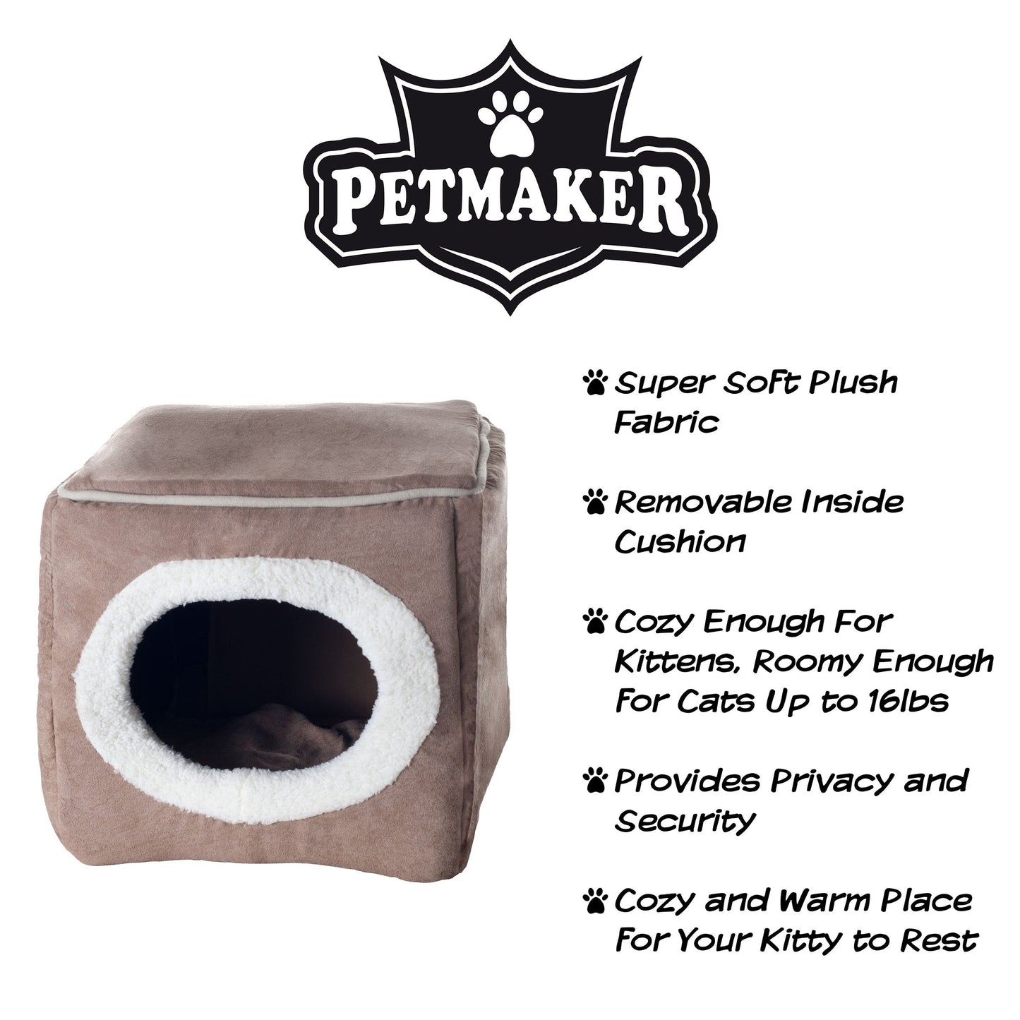 PETMAKER Cozy Cat Cave Enclosed Cube Indoor Pet Bed