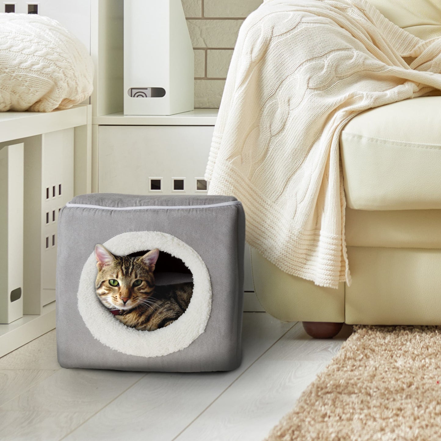 PETMAKER Cozy Cat Cave Enclosed Cube Indoor Pet Bed