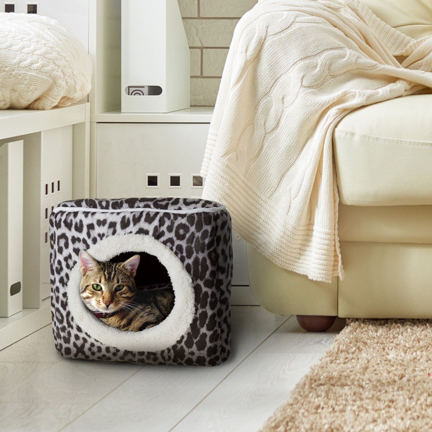 PETMAKER Cozy Cat Cave Enclosed Cube Indoor Pet Bed