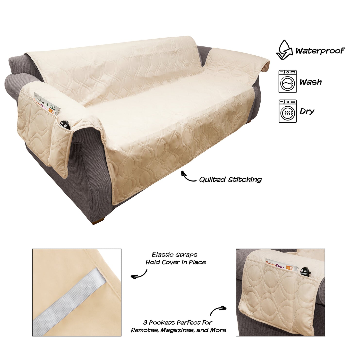 PETMAKER Waterproof Nonslip 3-Cushion Couch Cover for Pets