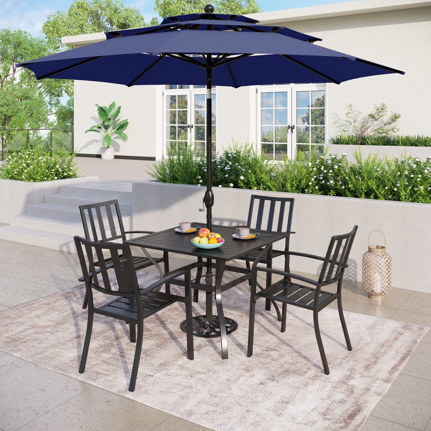 MAISON ARTS 10ft 3 Tier Auto-tilt Patio Umbrella Outdoor Double Vented Umbrella with LED Lights