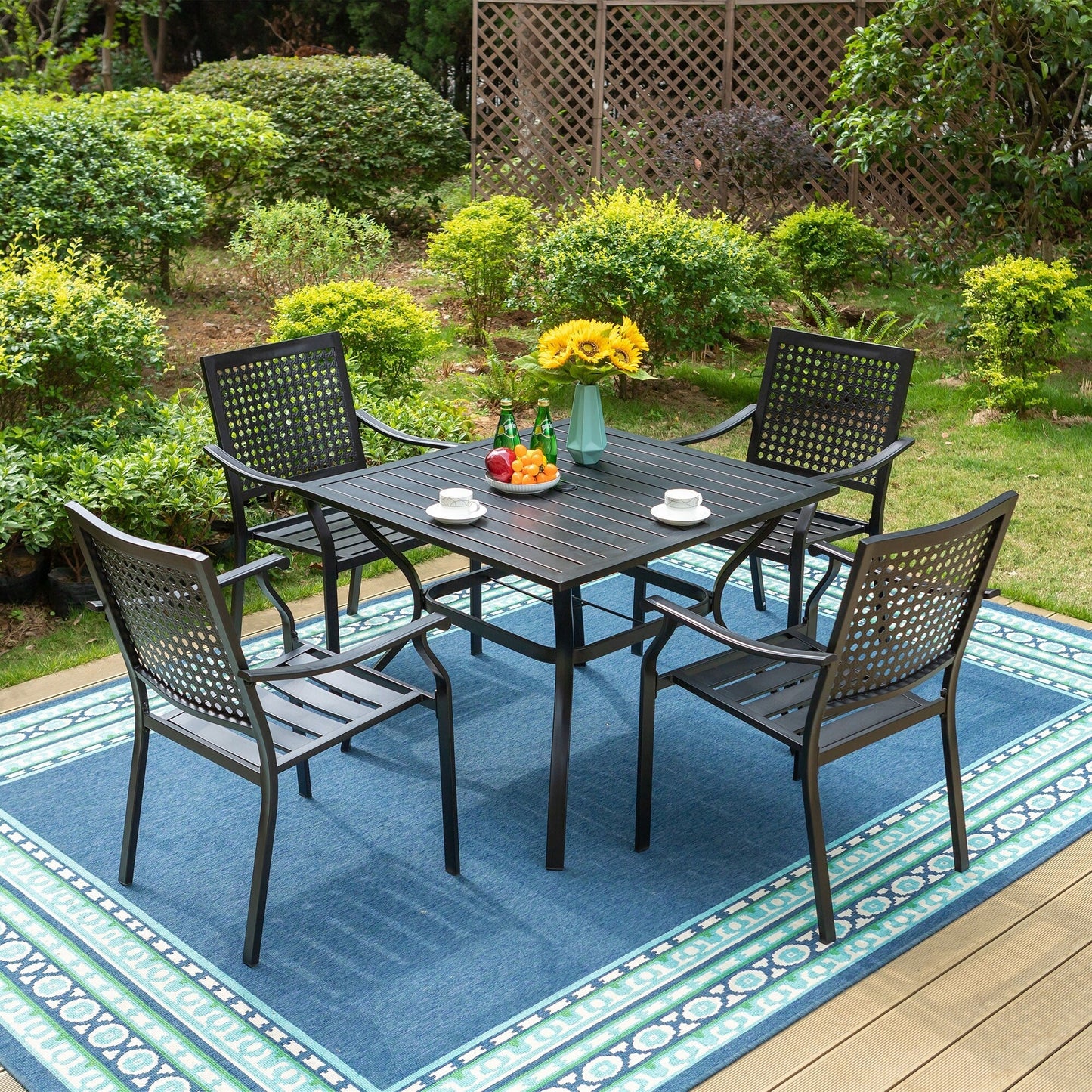 Ensemble de salle à manger de patio en métal 5 pièces avec revêtement électronique