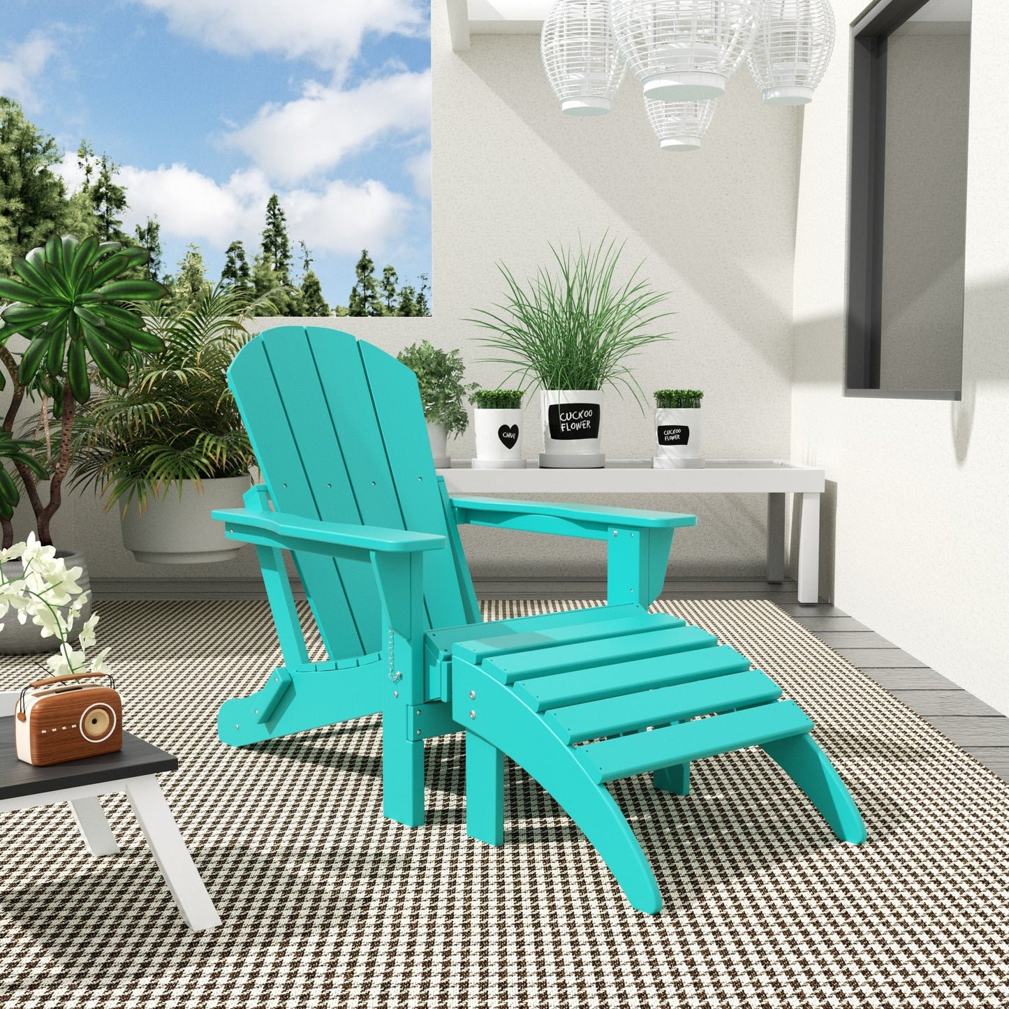 Polytrends Laguna Hdpe All Weather Outdoor Patio Foldable Adirondack Chair With Ottoman (2-Piece Set)