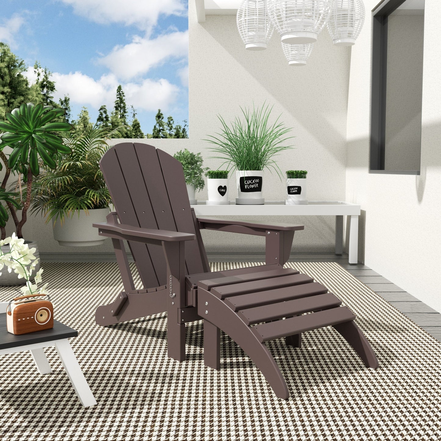Polytrends Laguna Hdpe All Weather Outdoor Patio Foldable Adirondack Chair With Ottoman (2-Piece Set)