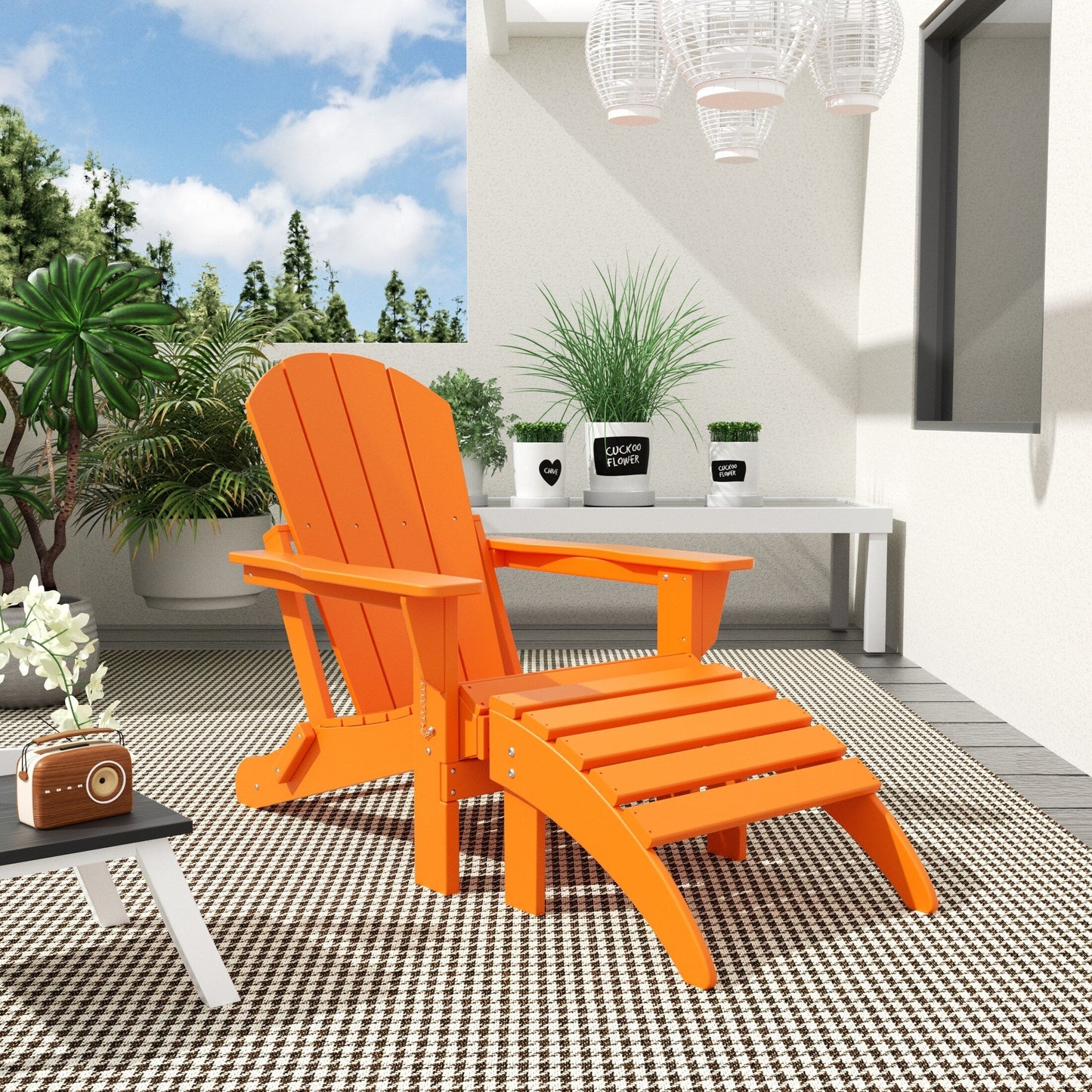 Polytrends Laguna Hdpe All Weather Outdoor Patio Foldable Adirondack Chair With Ottoman (2-Piece Set)