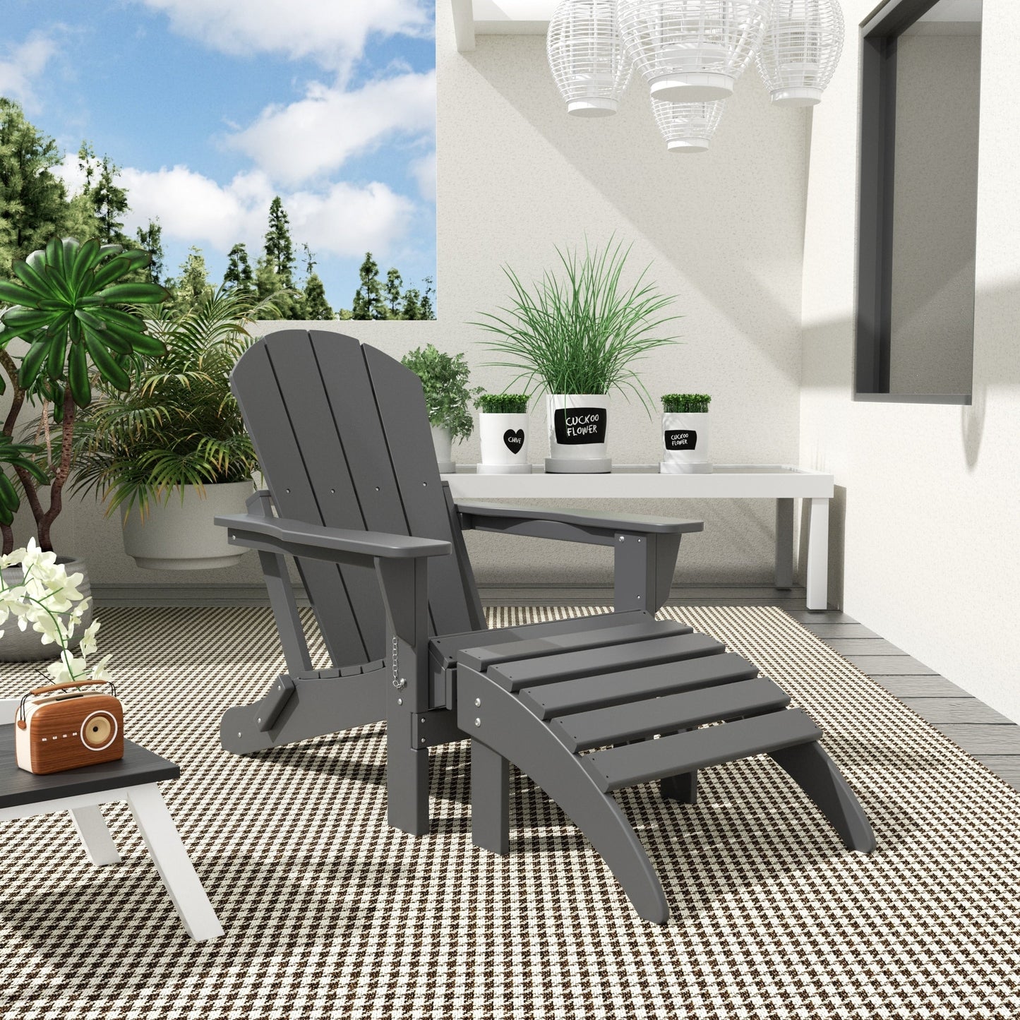 Polytrends Laguna Hdpe All Weather Outdoor Patio Foldable Adirondack Chair With Ottoman (2-Piece Set)