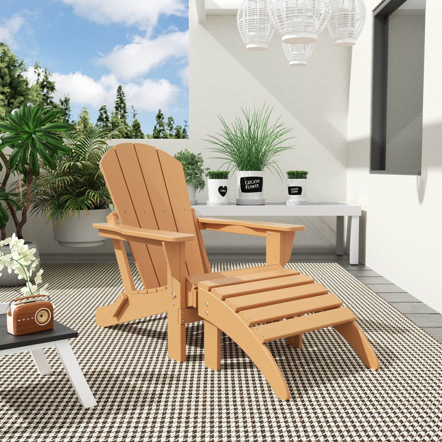 Polytrends Laguna Hdpe All Weather Outdoor Patio Foldable Adirondack Chair With Ottoman (2-Piece Set)