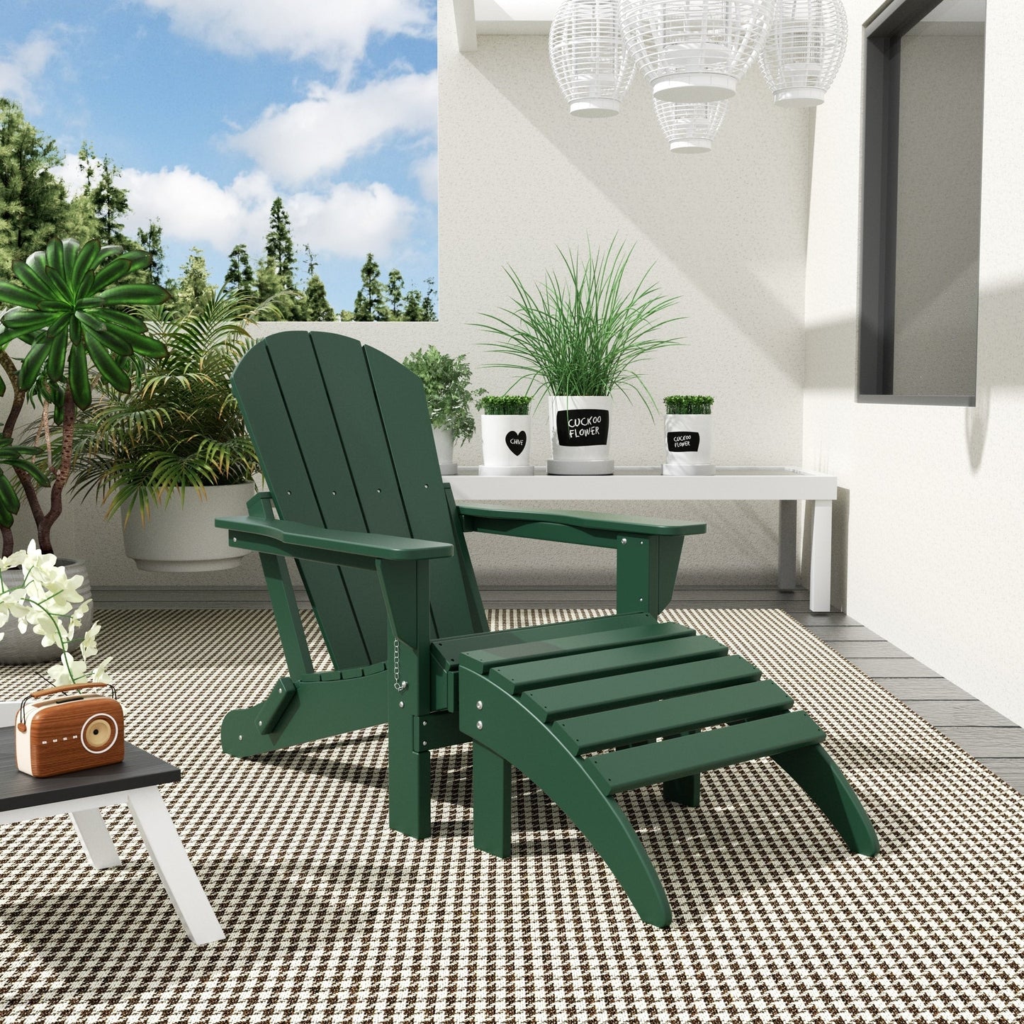 Polytrends Laguna Hdpe All Weather Outdoor Patio Foldable Adirondack Chair With Ottoman (2-Piece Set)