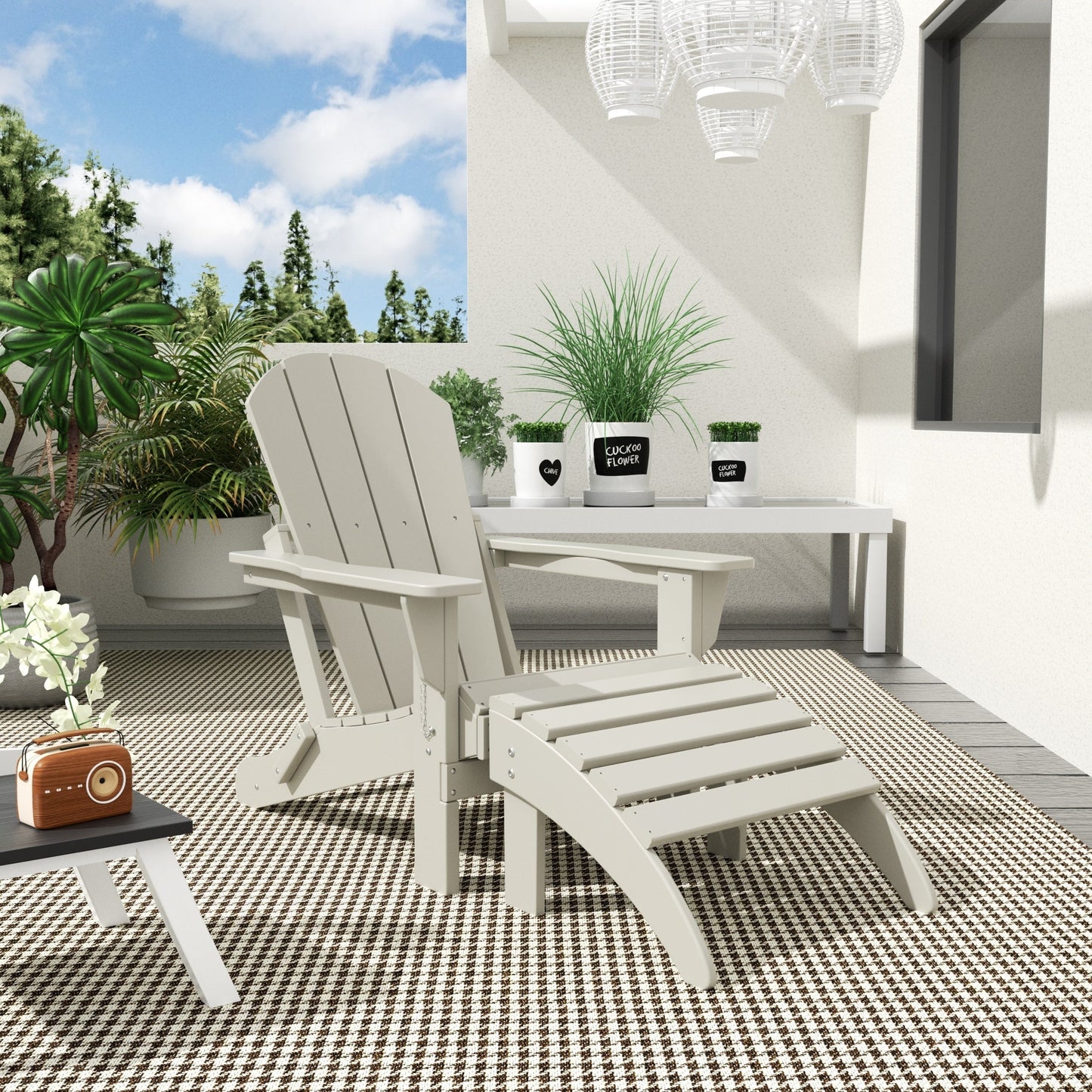 Polytrends Laguna Hdpe All Weather Outdoor Patio Foldable Adirondack Chair With Ottoman (2-Piece Set)