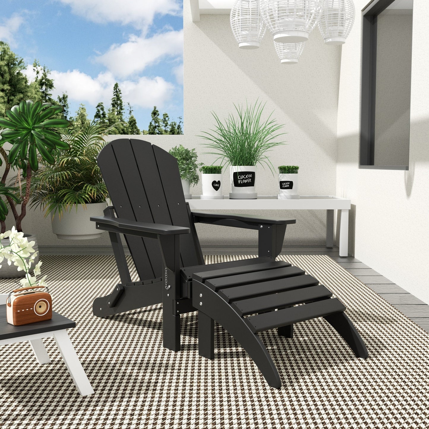 Polytrends Laguna Hdpe All Weather Outdoor Patio Foldable Adirondack Chair With Ottoman (2-Piece Set)