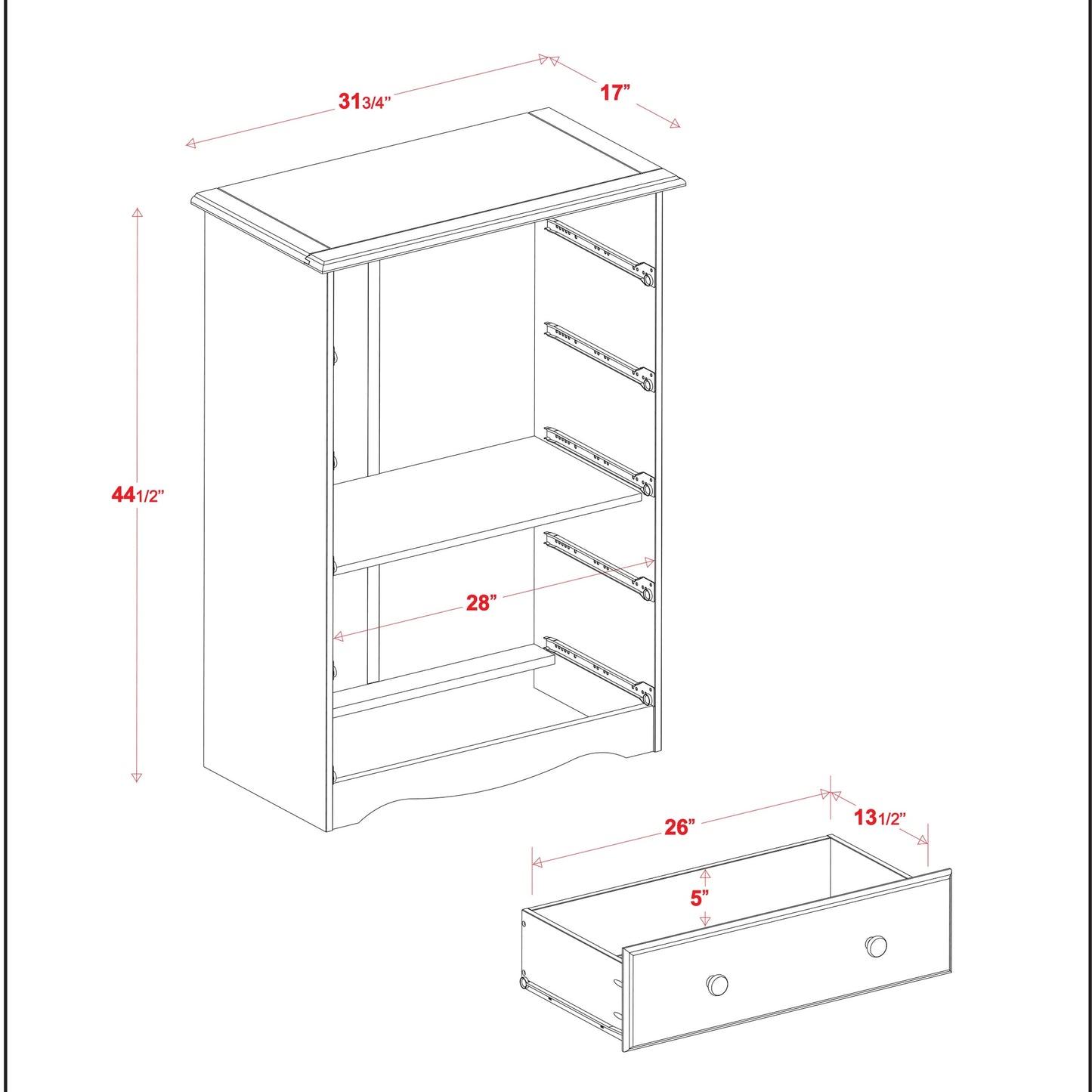 Palace Imports 100% Solid Wood 5-Drawer Chest with Metal or Wooden Knobs
