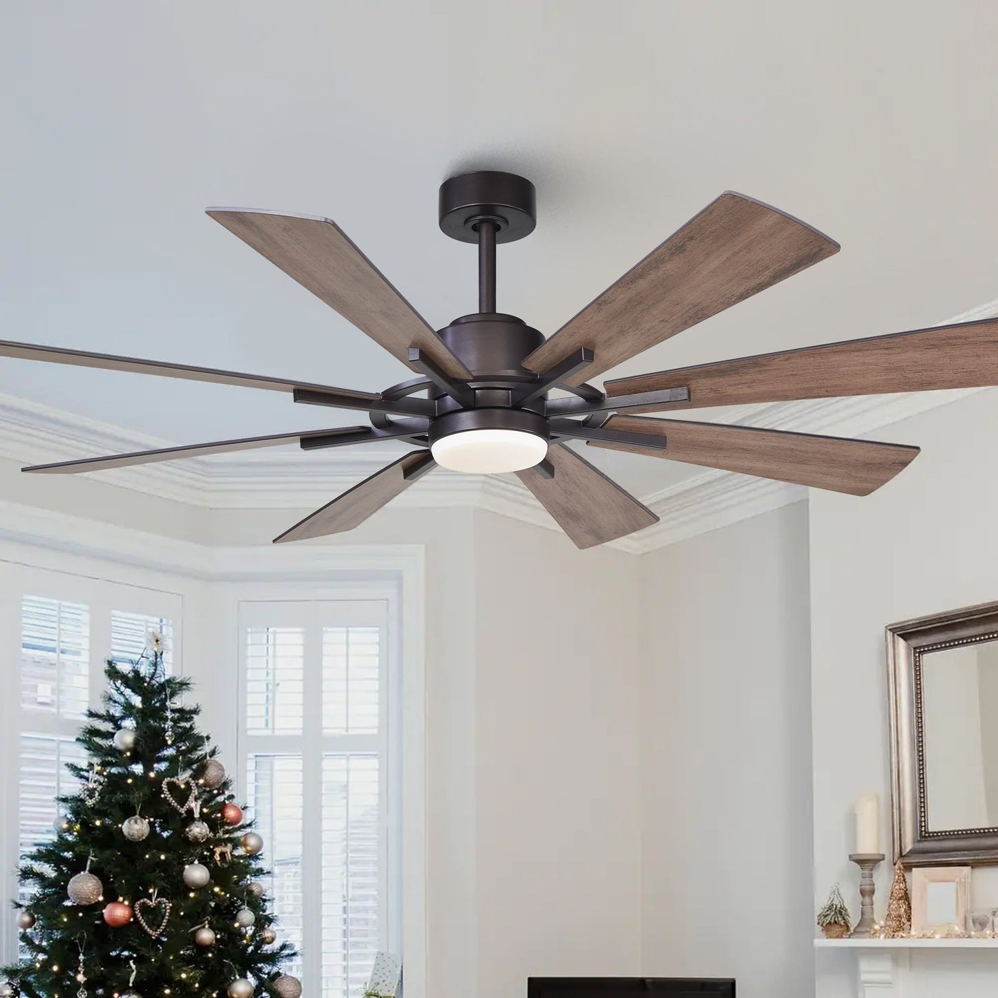 Parrot Uncle 60 Farmhouse Integrated LED Windmill Ceiling Fan with Light and Remote