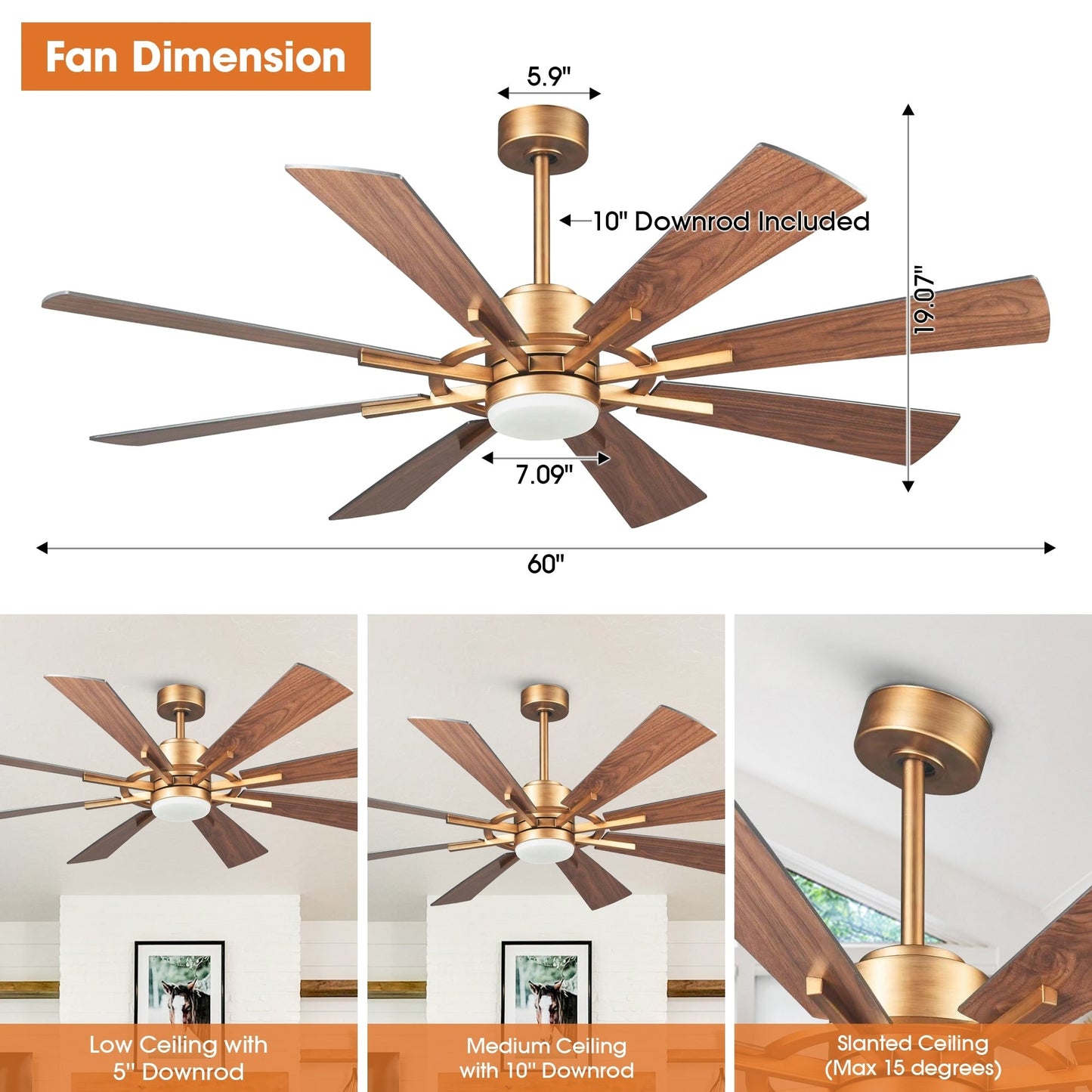 Parrot Uncle 60 Farmhouse Integrated LED Windmill Ceiling Fan with Light and Remote
