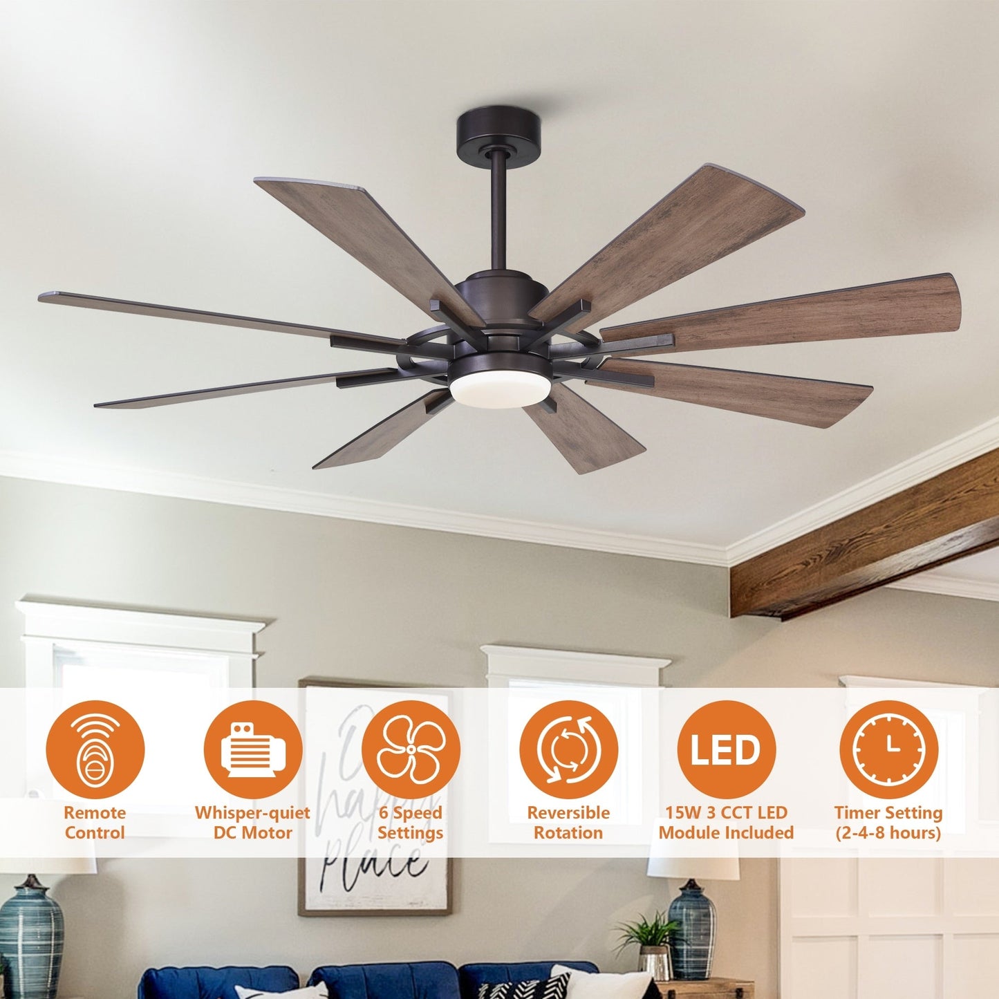 Parrot Uncle 60 Farmhouse Integrated LED Windmill Ceiling Fan with Light and Remote