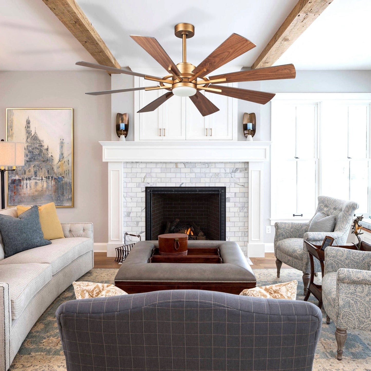 Parrot Uncle 60 Farmhouse Integrated LED Windmill Ceiling Fan with Light and Remote