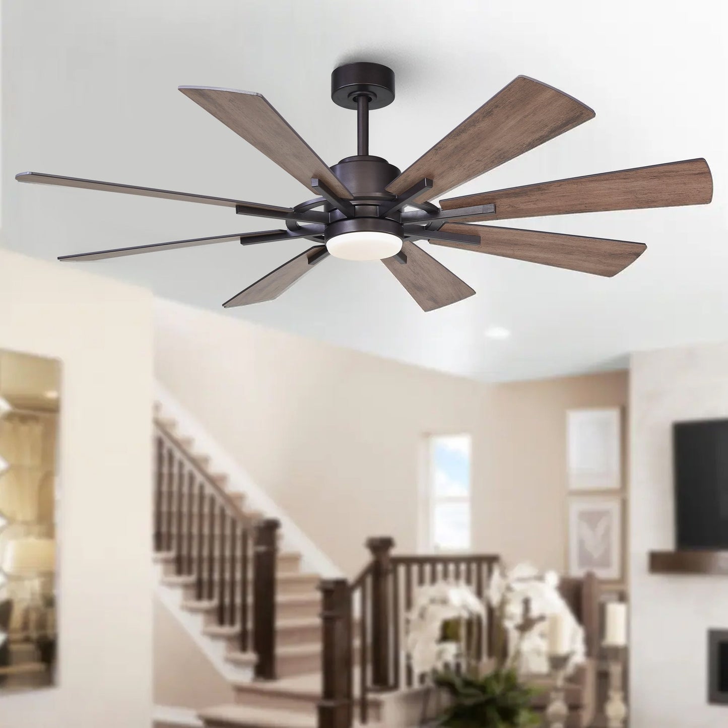 Parrot Uncle 60 Farmhouse Integrated LED Windmill Ceiling Fan with Light and Remote