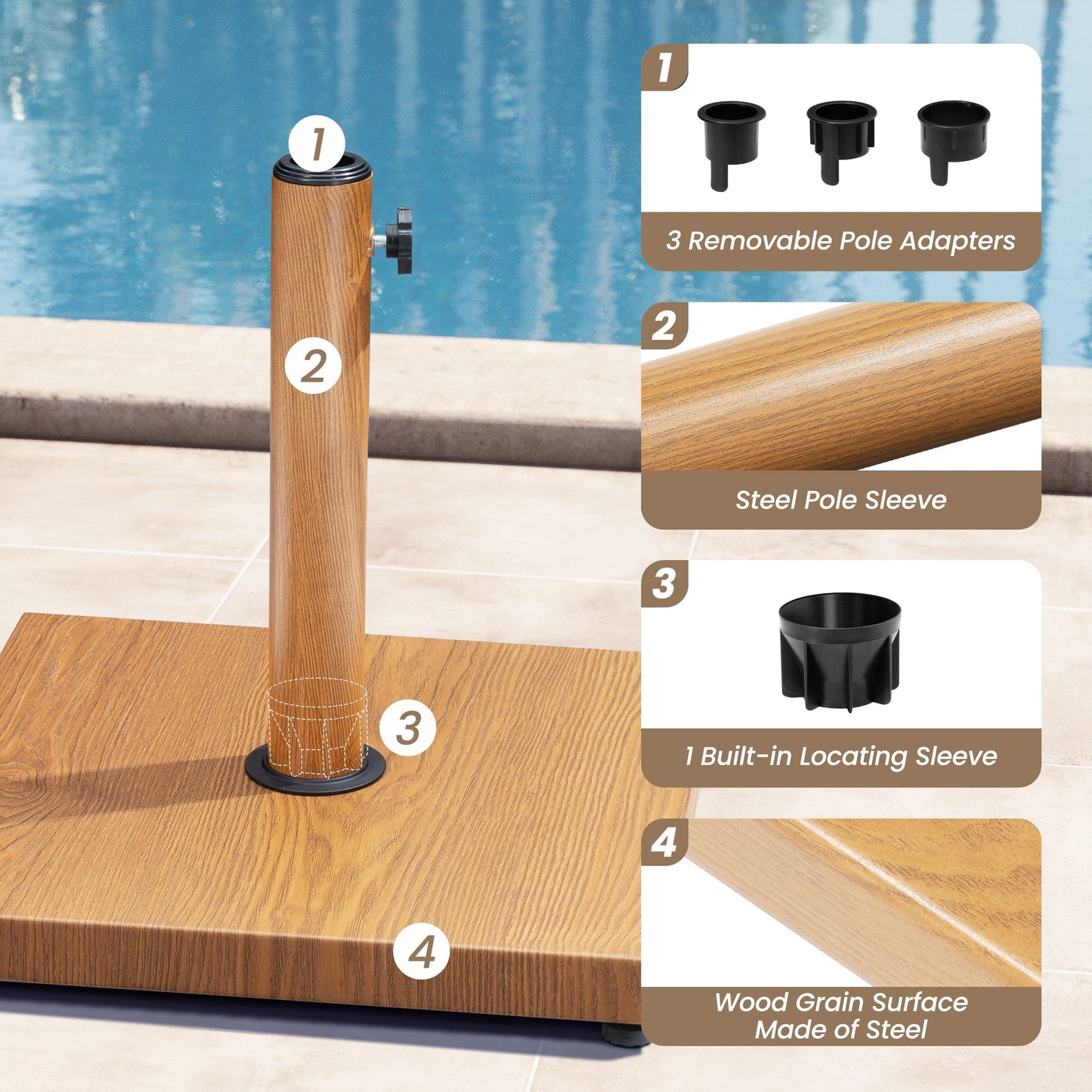 Patio Outdoor Market Umbrella Holder Base 40/55 Pound Square Stand for Pole Umbrella