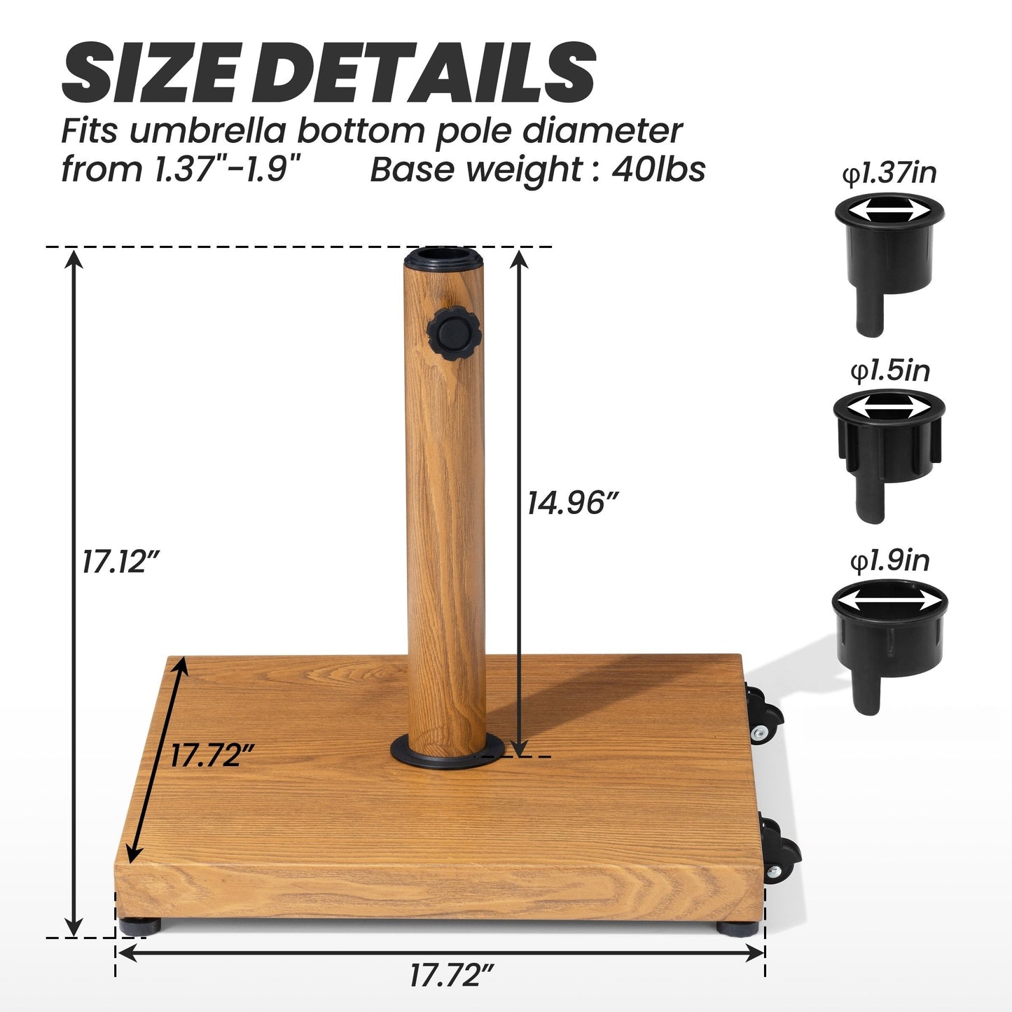 Patio Outdoor Market Umbrella Holder Base 40/55 Pound Square Stand for Pole Umbrella