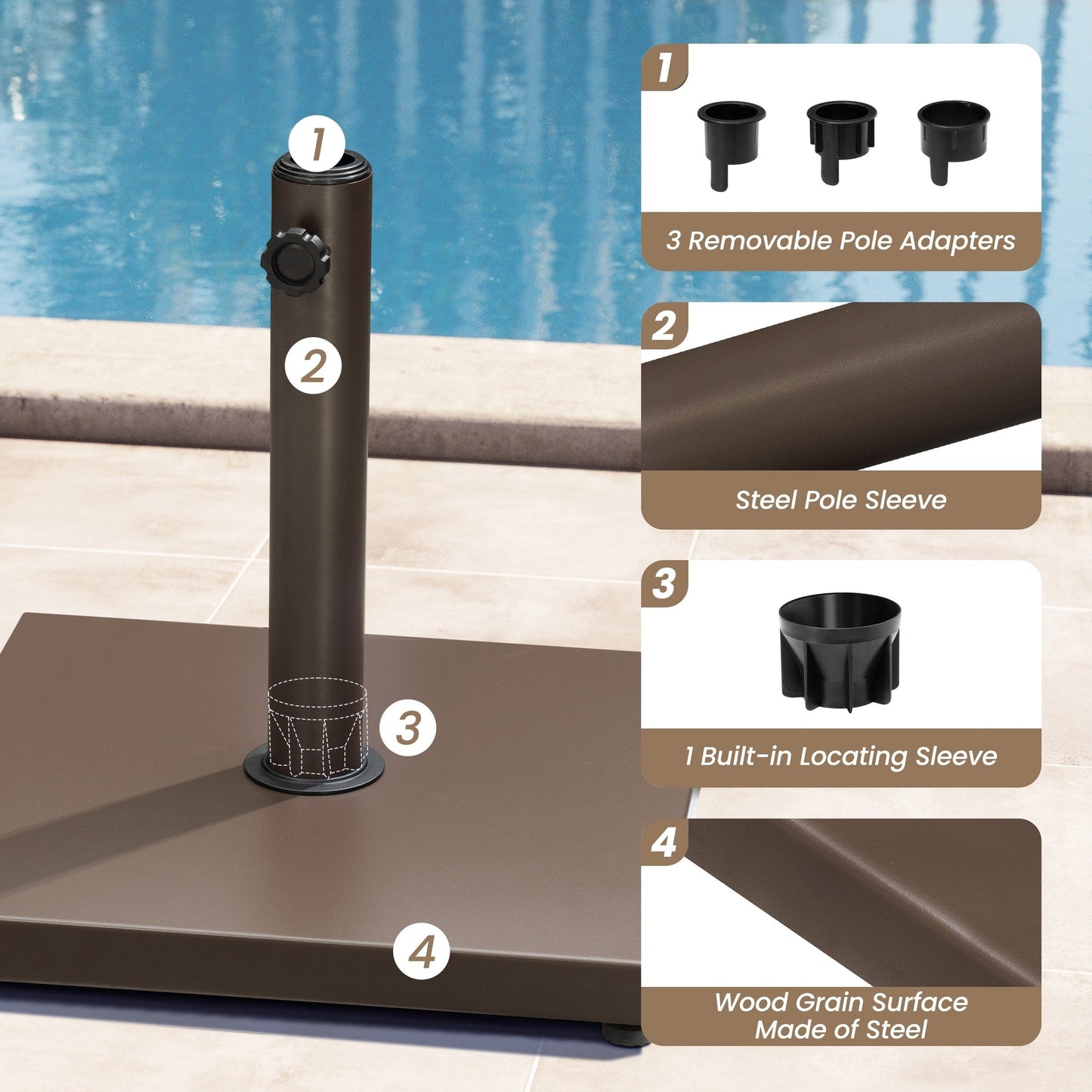 Patio Outdoor Market Umbrella Holder Base 40/55 Pound Square Stand for Pole Umbrella