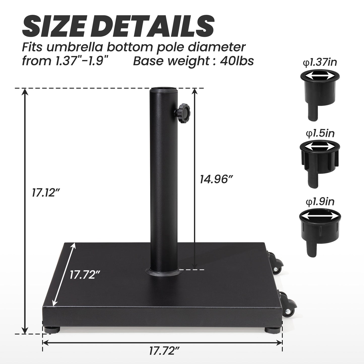 Patio Outdoor Market Umbrella Holder Base 40/55 Pound Square Stand for Pole Umbrella