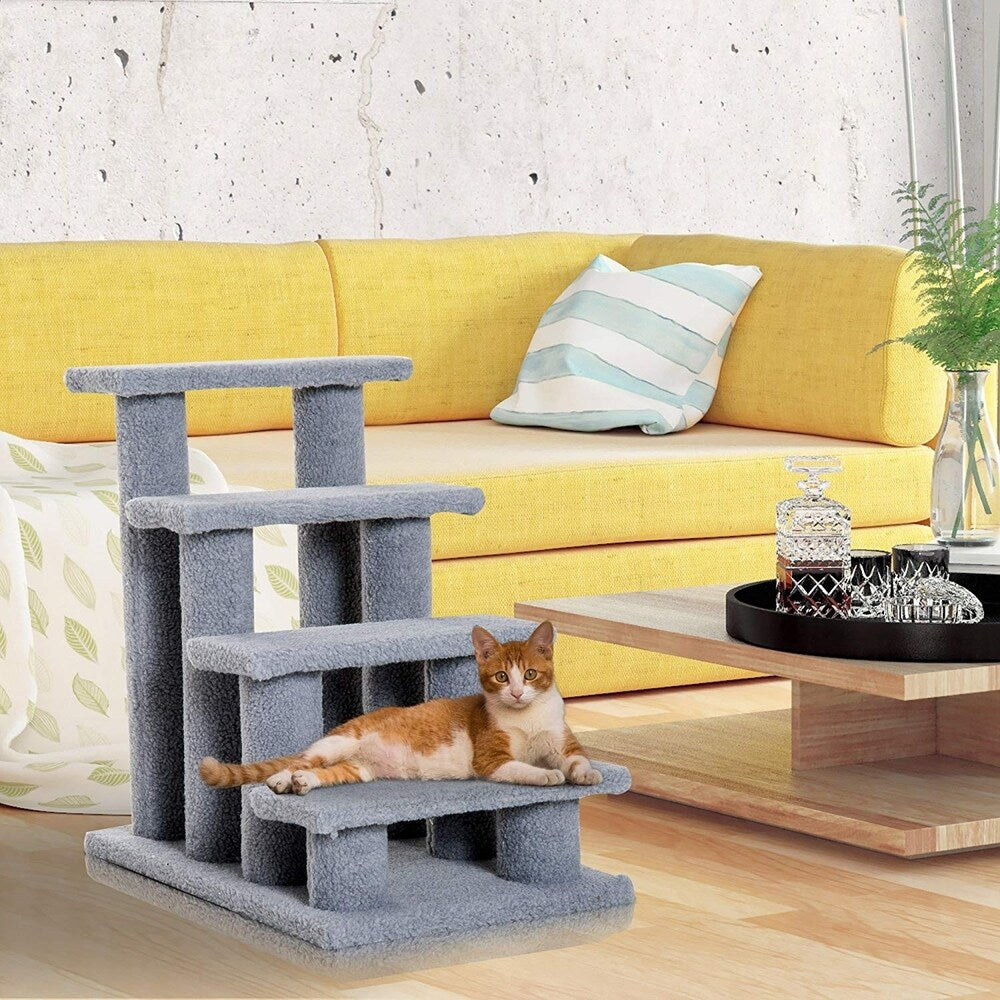PawHut 25 4-Step Multi-Level Carpeted Cat Scratching Post Pet Stairs - Grey
