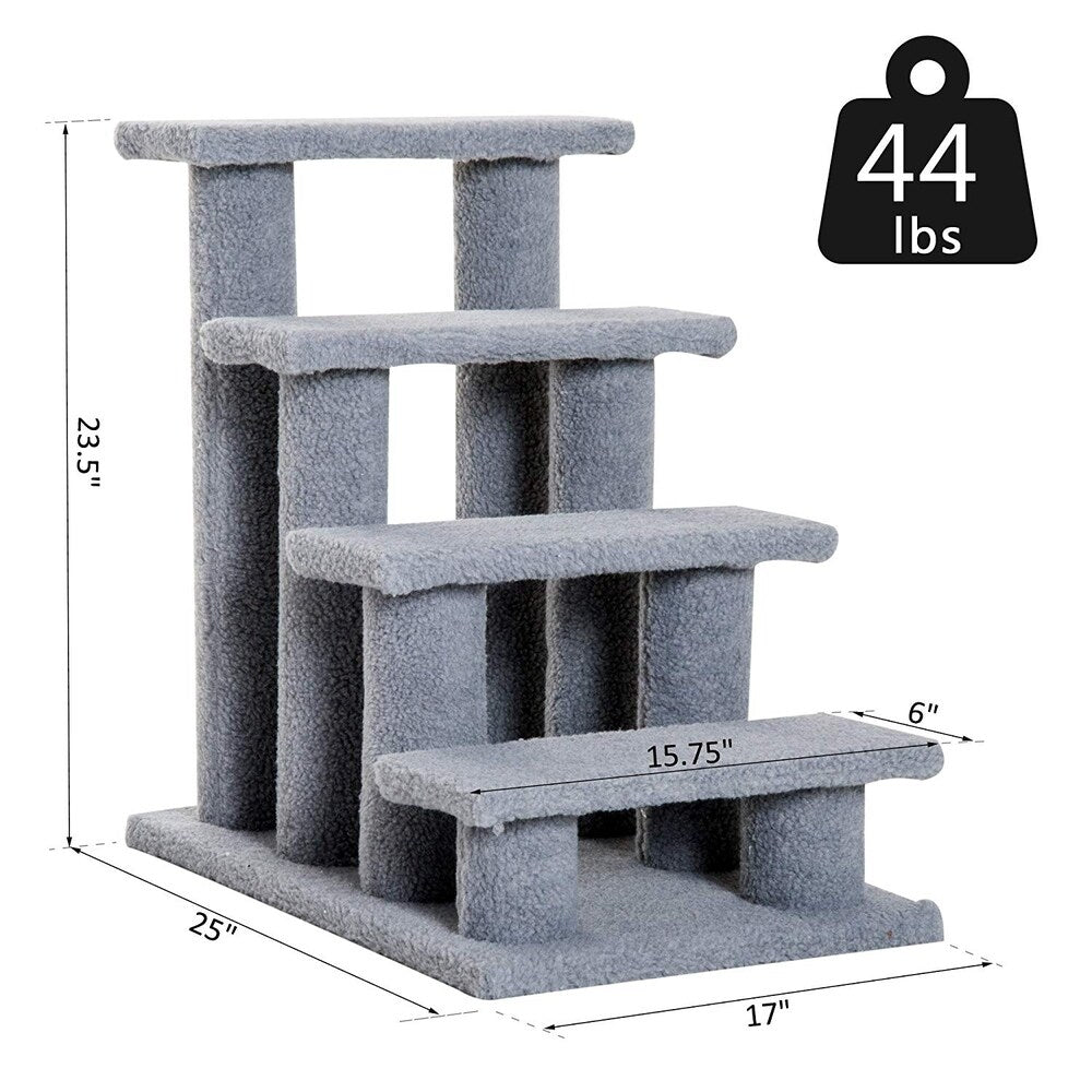 PawHut 25 4-Step Multi-Level Carpeted Cat Scratching Post Pet Stairs - Grey