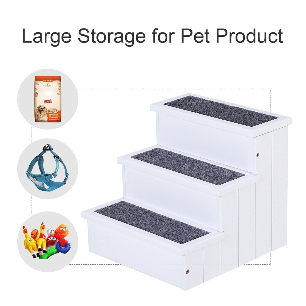 PawHut 3 Step Wooden Carpeted Non Slip Pet Stairs Ramp for Cats and Small Dogs - Brown