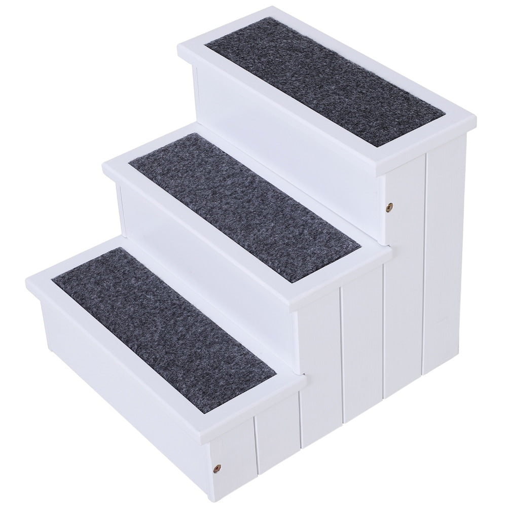 PawHut 3 Step Wooden Carpeted Non Slip Pet Stairs Ramp for Cats and Small Dogs - Brown