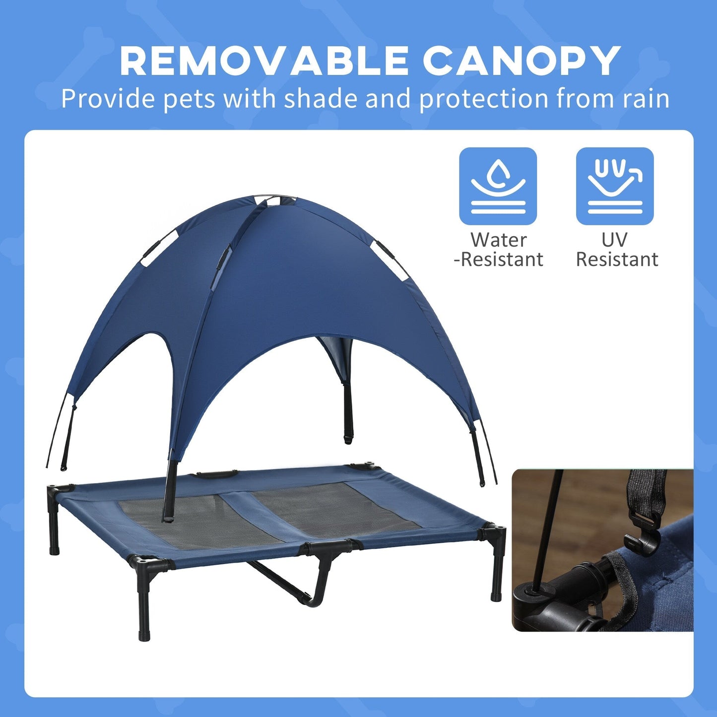 PawHut 36 x 30 Elevated Dog Cot Cooling Pet Bed With UV Protection Canopy Shade