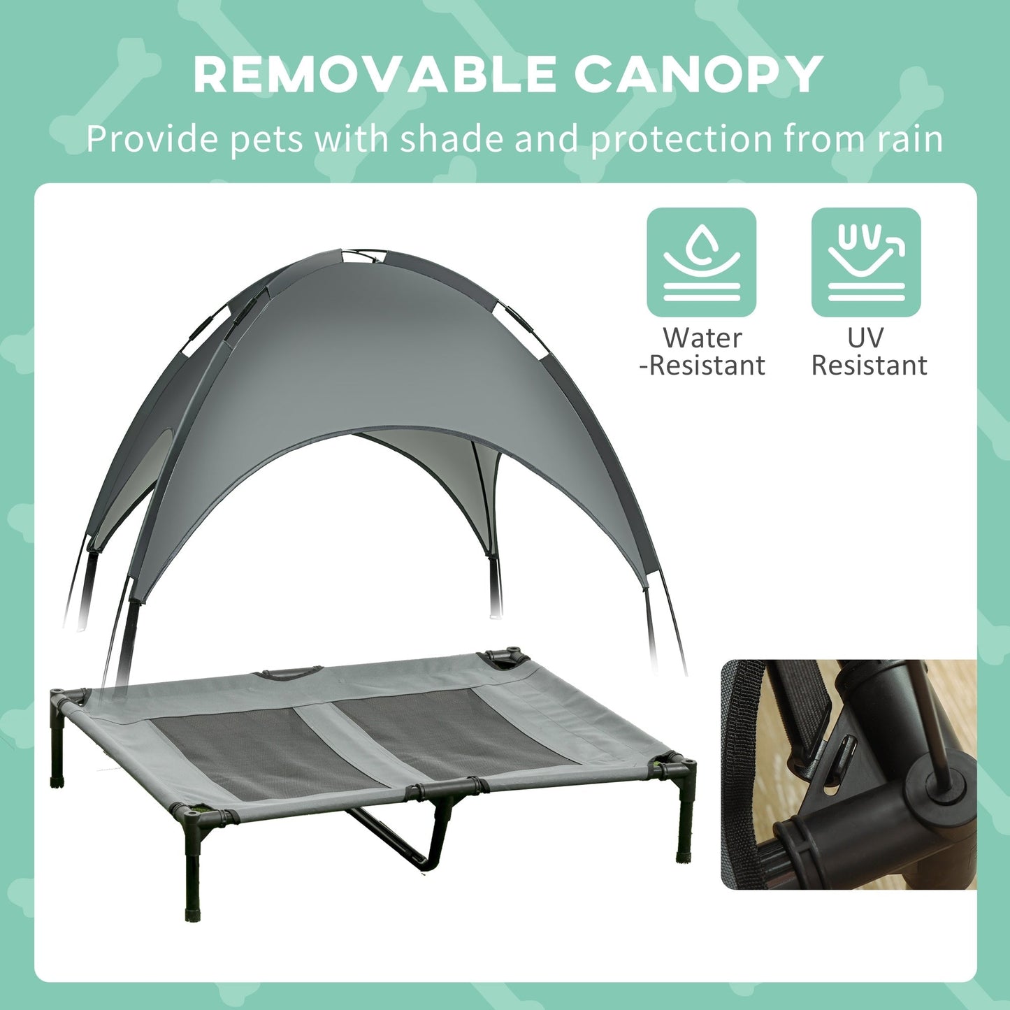 PawHut 36 x 30 Elevated Dog Cot Cooling Pet Bed With UV Protection Canopy Shade