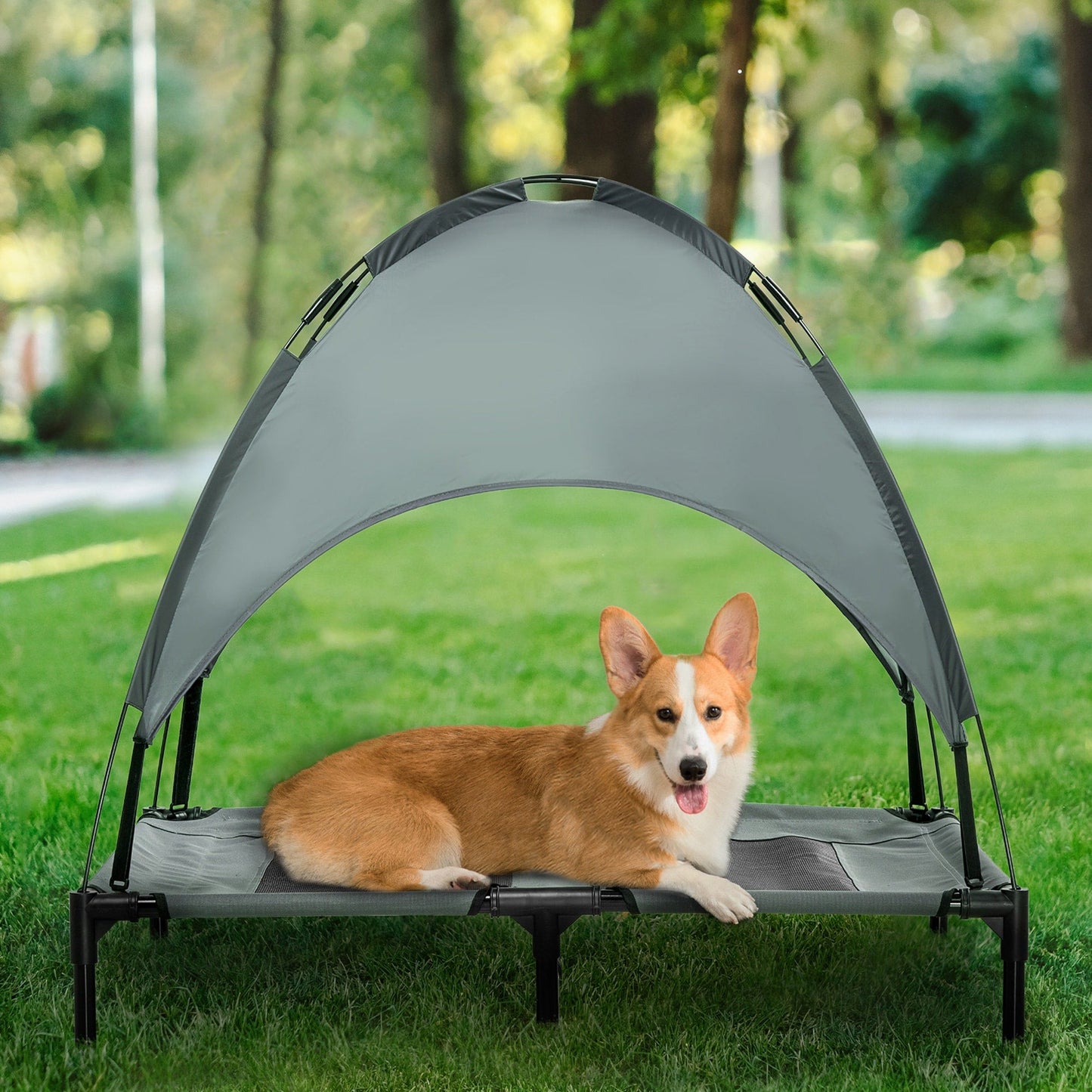 PawHut 36 x 30 Elevated Dog Cot Cooling Pet Bed With UV Protection Canopy Shade