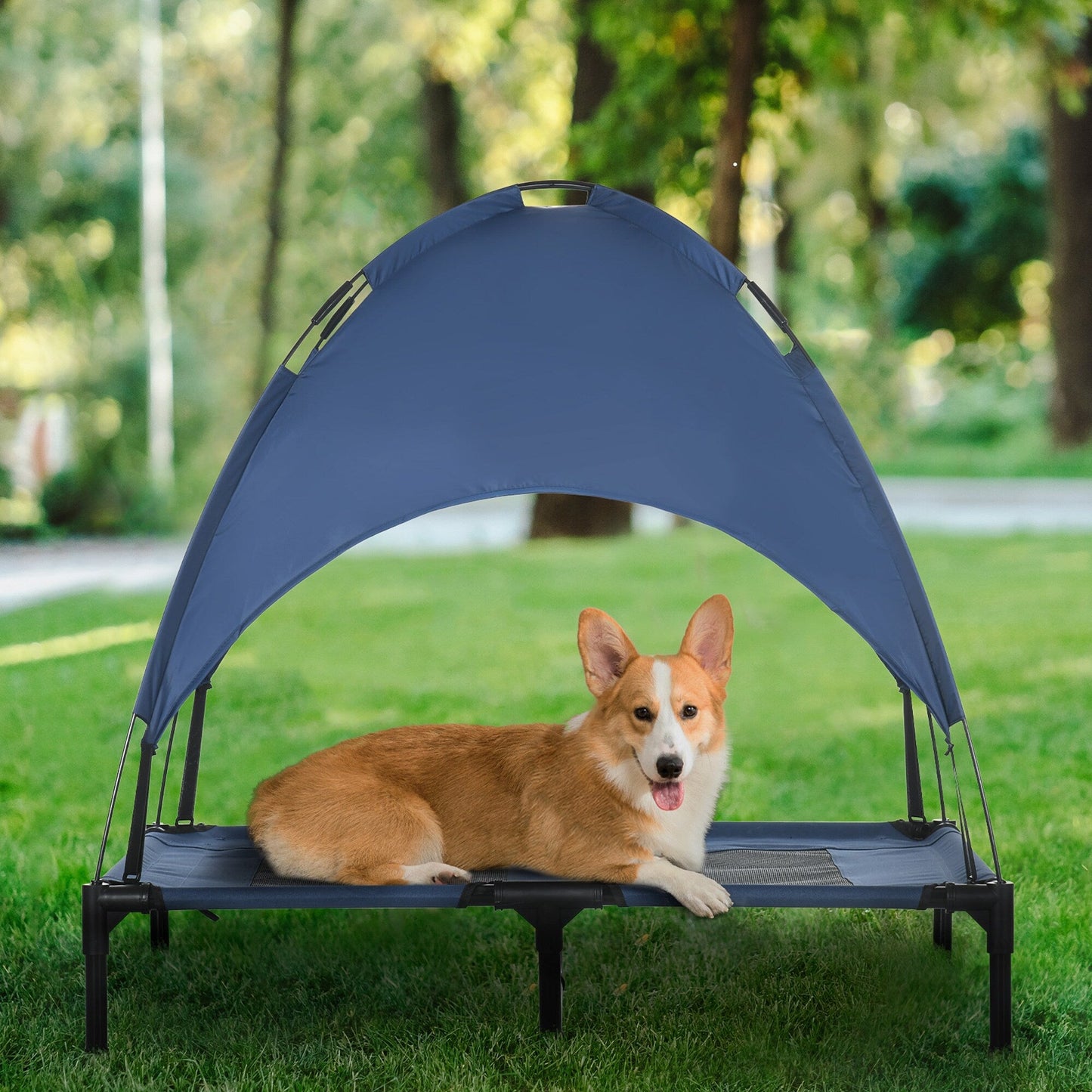 PawHut 36 x 30 Elevated Dog Cot Cooling Pet Bed With UV Protection Canopy Shade