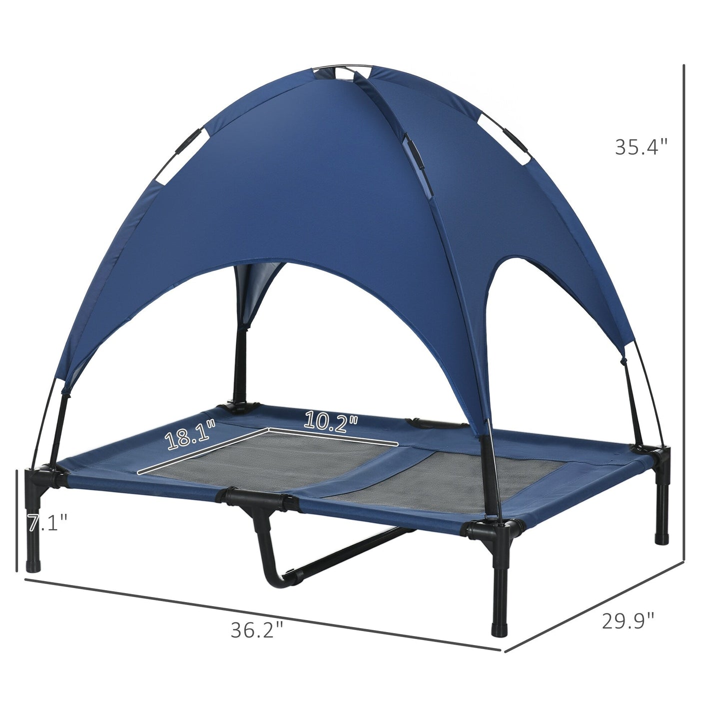 PawHut 36 x 30 Elevated Dog Cot Cooling Pet Bed With UV Protection Canopy Shade