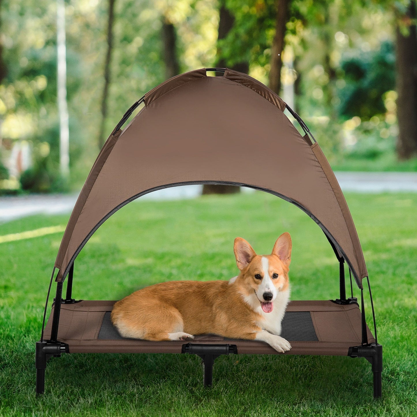 PawHut 36 x 30 Elevated Dog Cot Cooling Pet Bed With UV Protection Canopy Shade