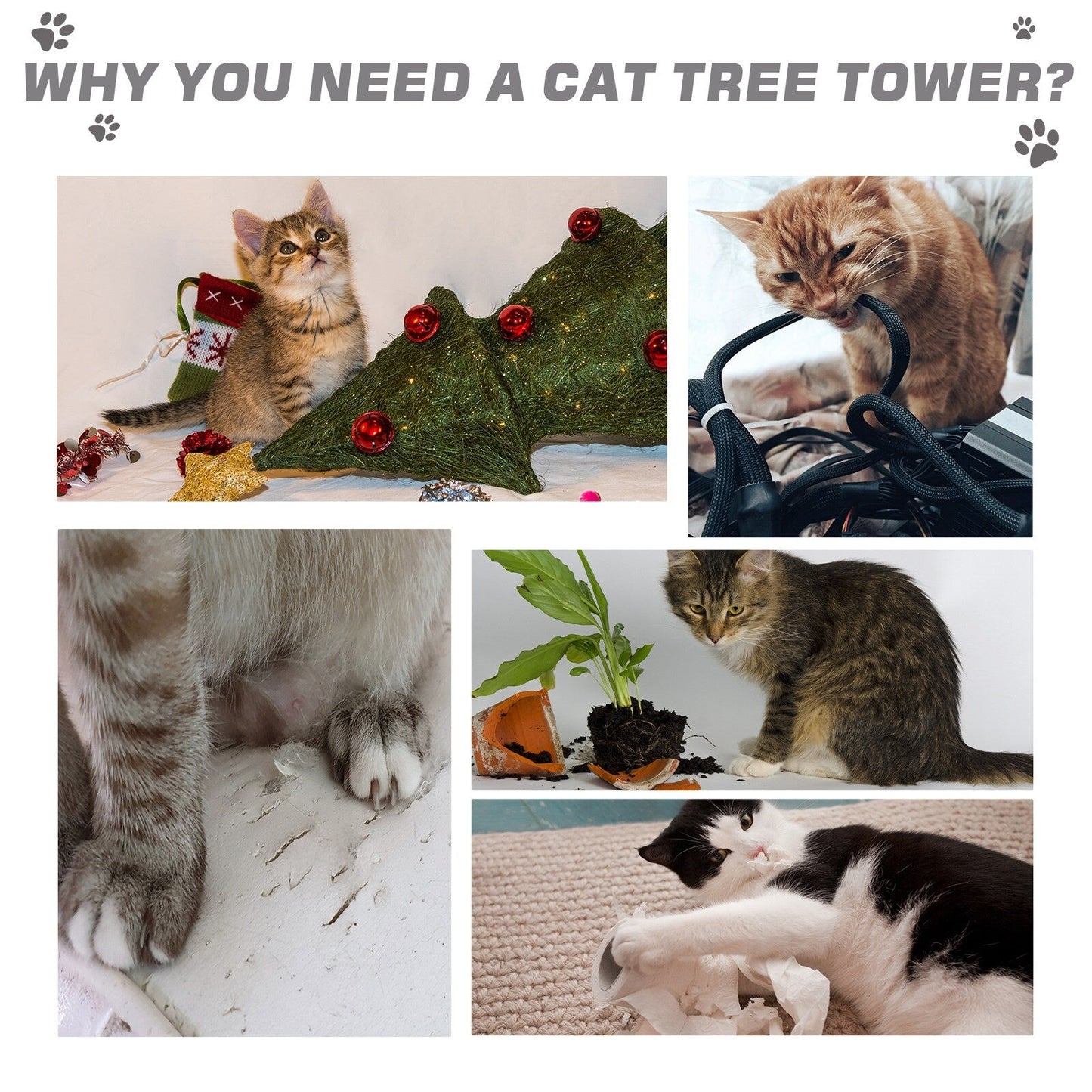 PawHut 40 5-Level Revolving Stair Cat Tree Scratcher Climbing Activity Tower with Play Center and Resting Perch, Grey